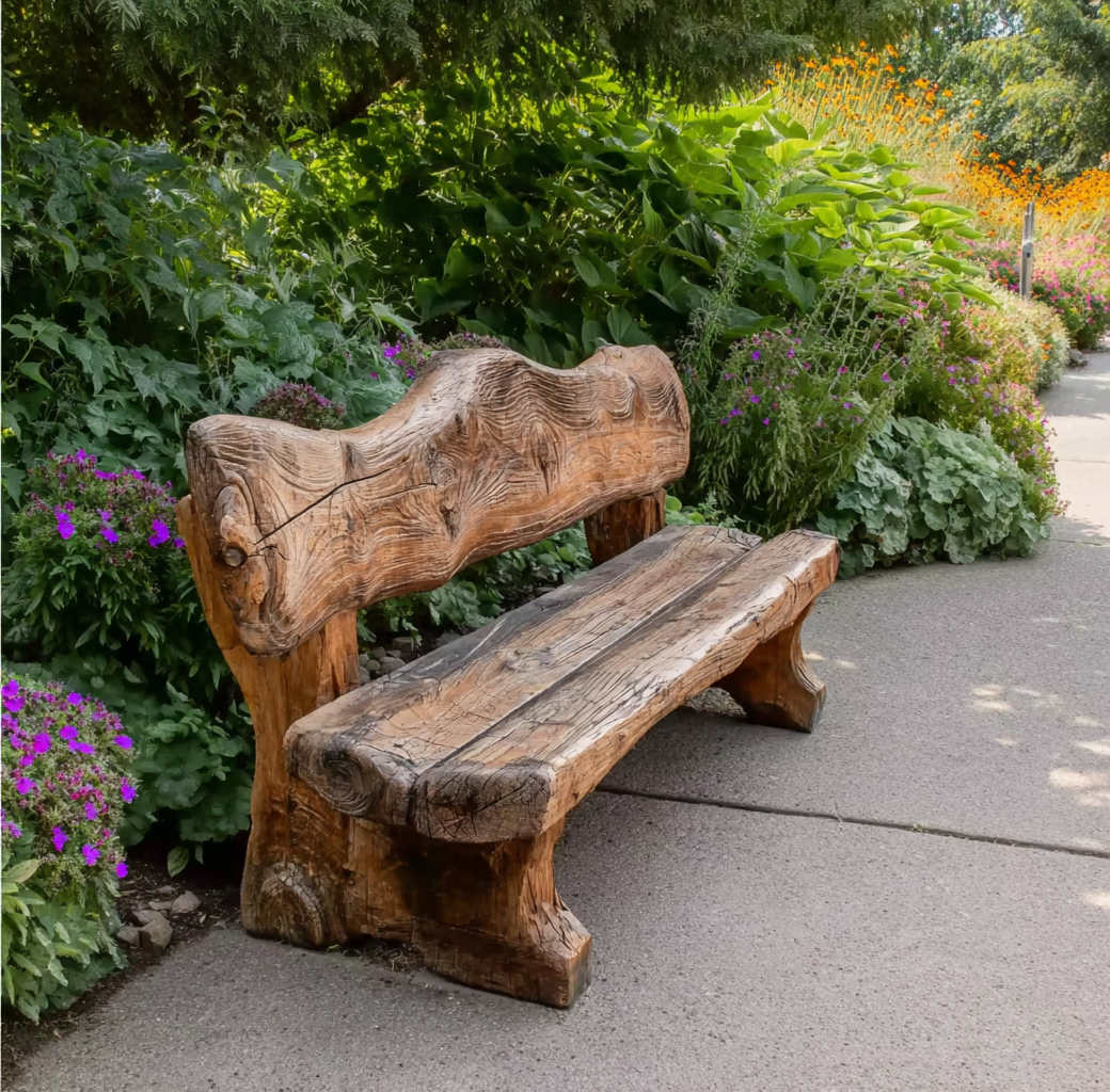 Handcrafted Rustic Solid Wood Bench - Natural Log Seating for Garden & Patio