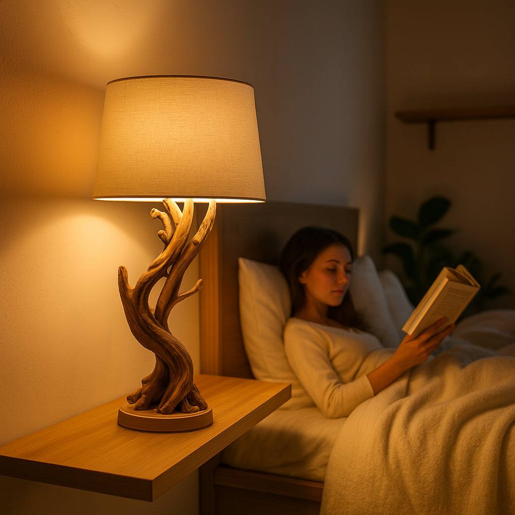 Handmade Pine Wood Tree Floor Lamp - Rustic Home Decor