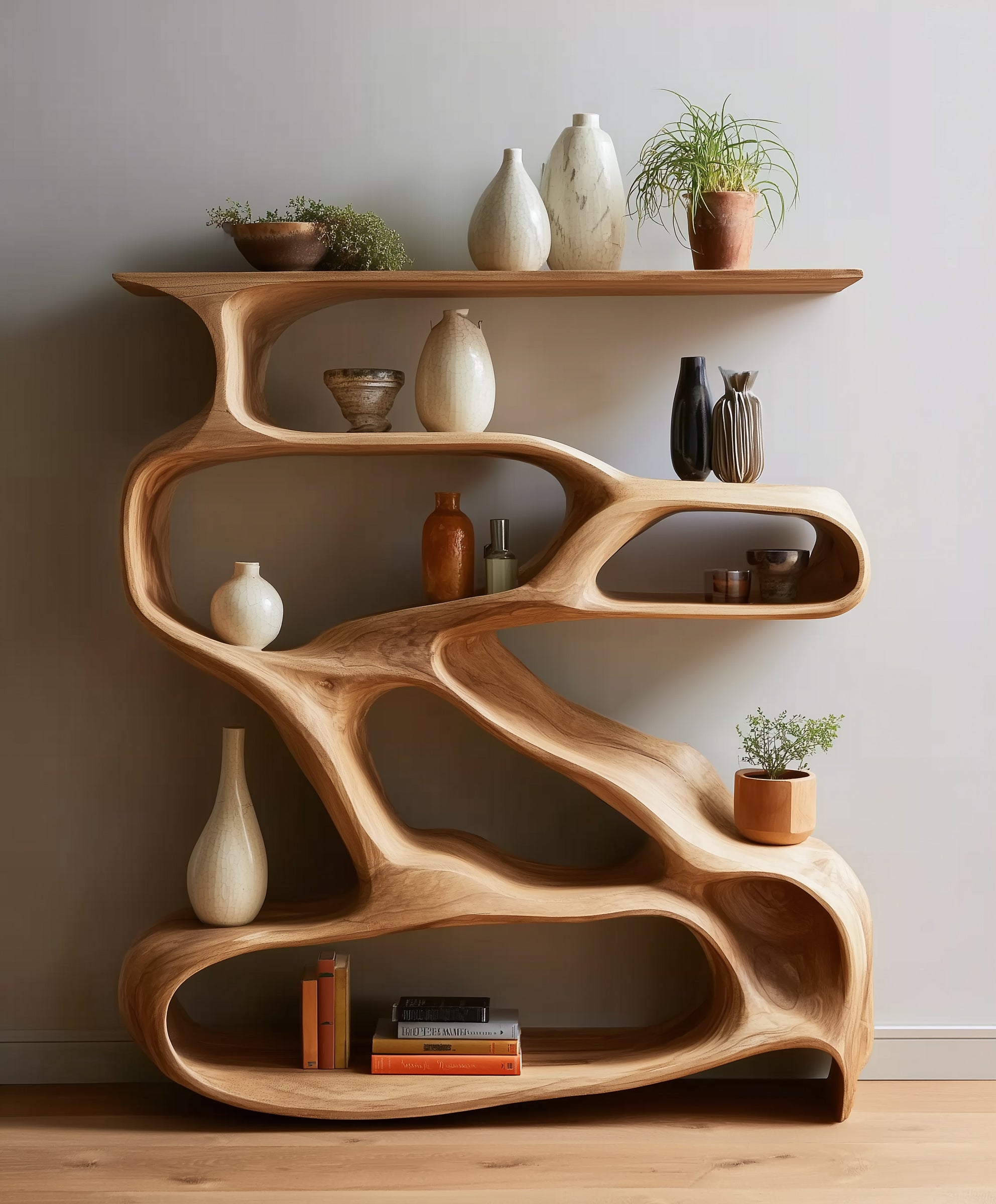 Handcrafted Solid Wood Bookshelf – Handmade Organic Display Shelf for Living Room or Office