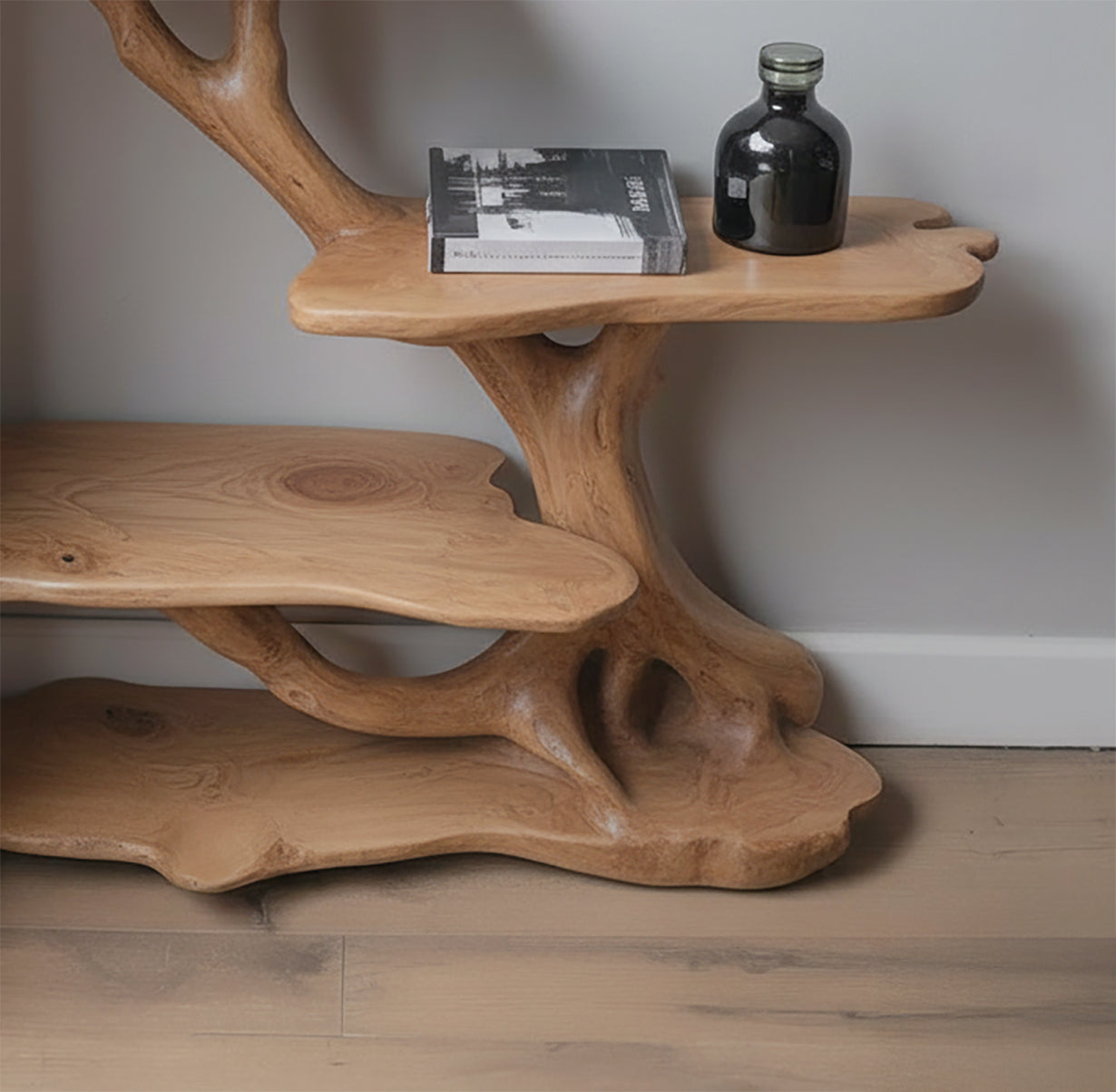 Driftwood Nightstand – Tree Branch Bedside Bookshelf Stand Rustic Home