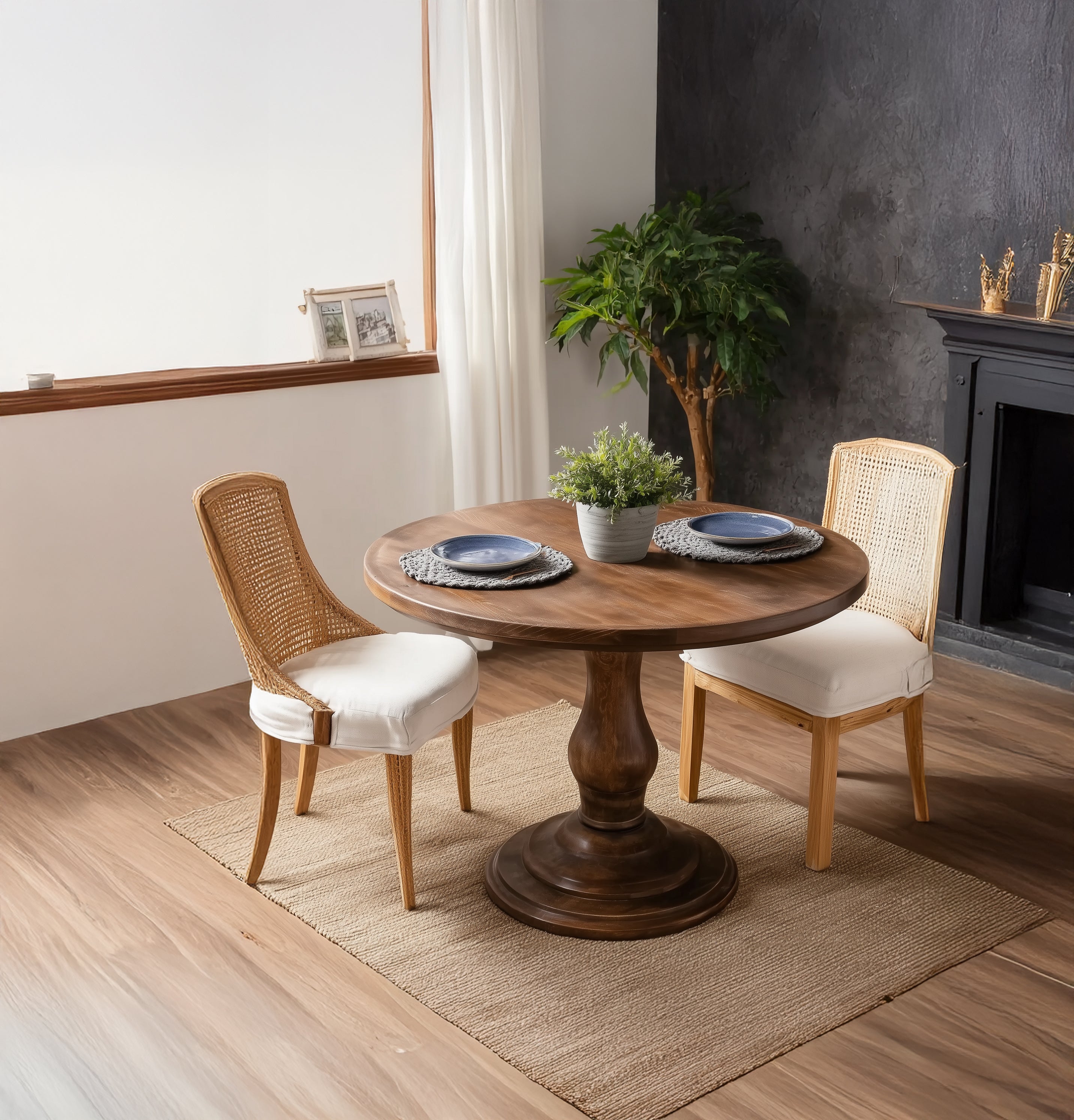 Solid Oak Round Dining Table – Tulip Pedestal Leg, 2–6 Person Circular Table for Dining Room & Kitchen Furniture