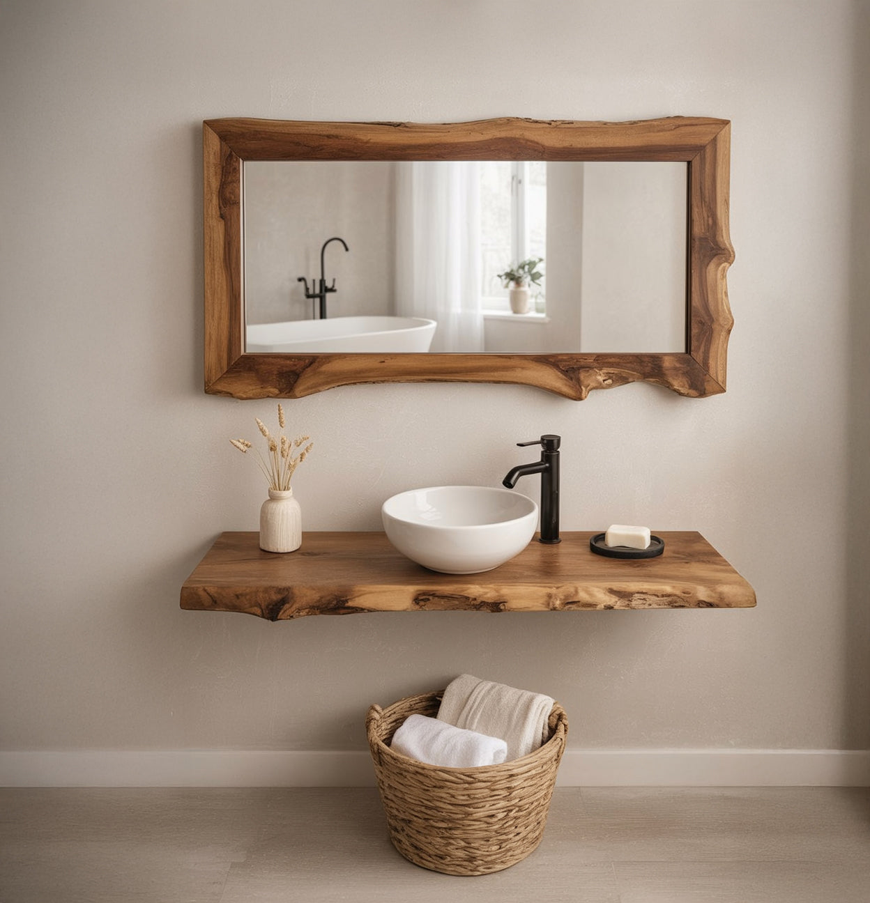 Solid Wood Floating Shelf - Unique Bathroom Decor