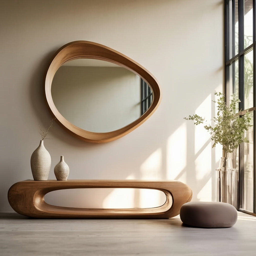 Handmade Irregular Wood Mirror – Mid Century Modern Wall Mirror
