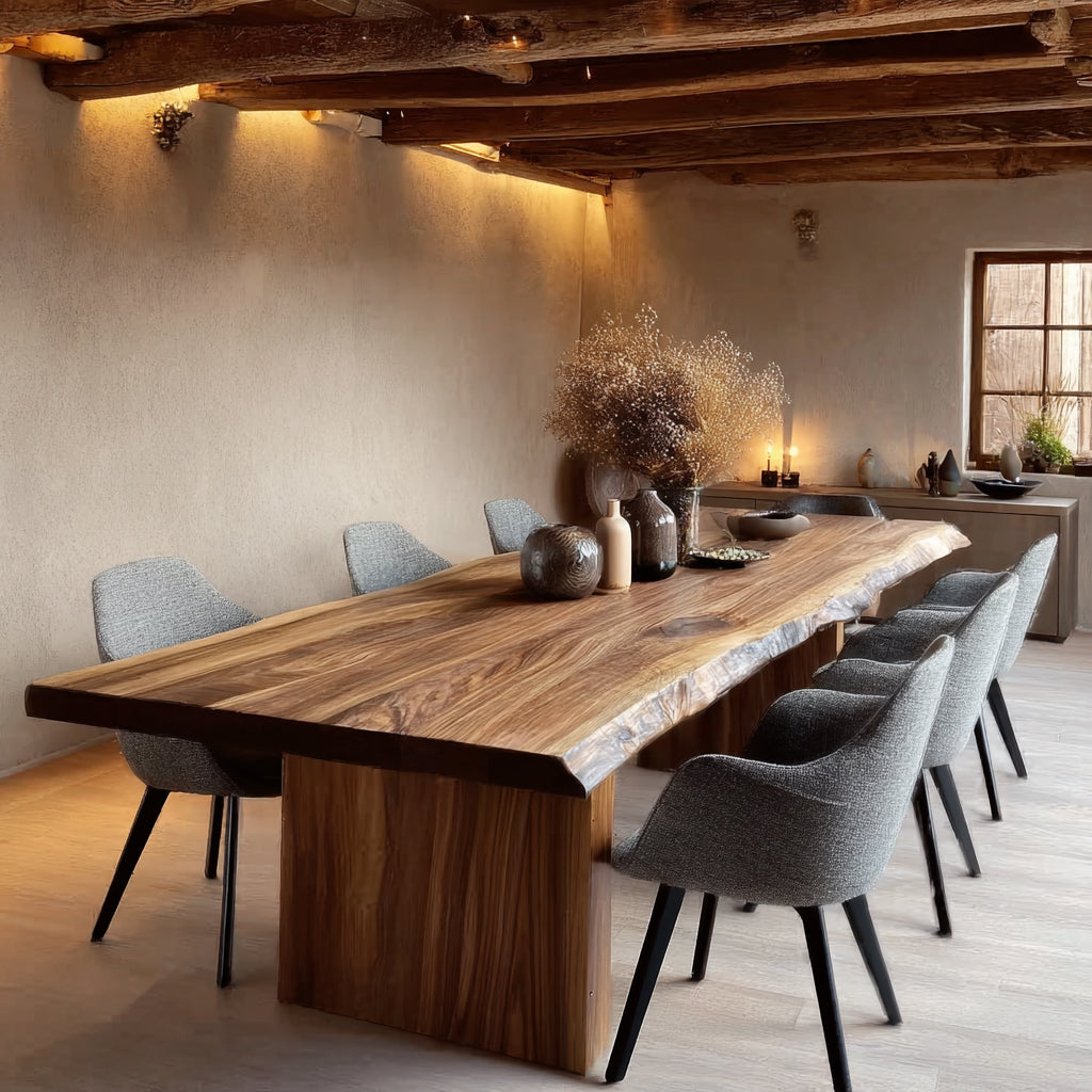Handmade Live Edge Walnut Dining Table – Solid Wood Farmhouse Table with Natural Finish