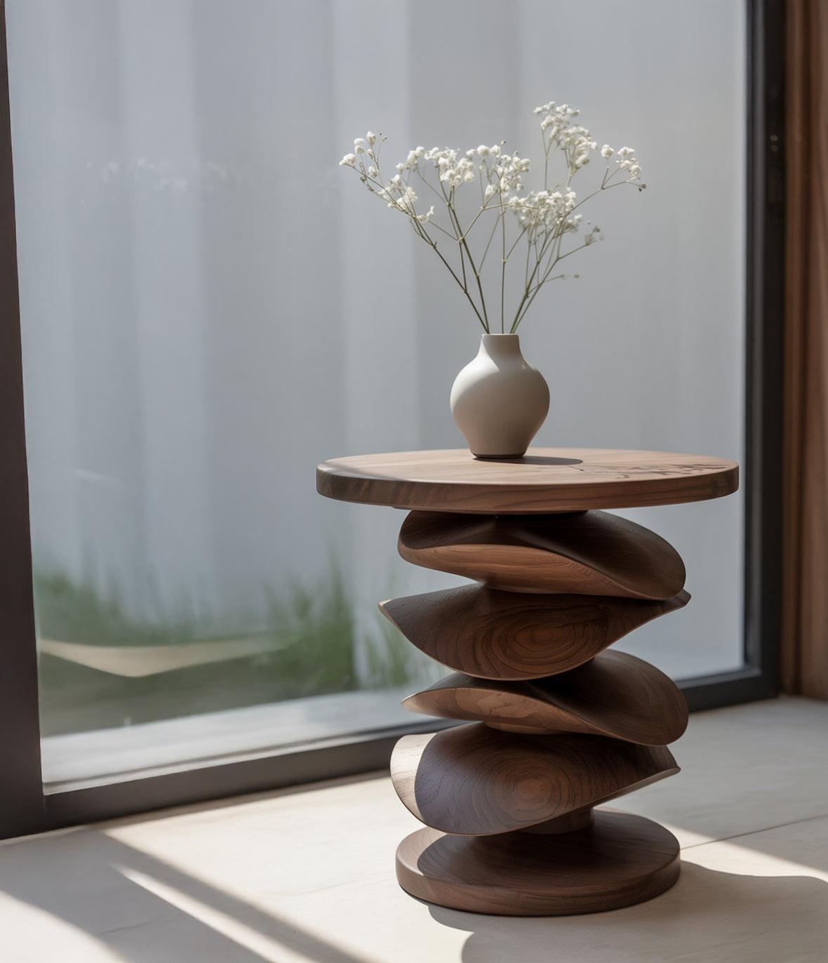 Solid Wood Sculptural Table – Handmade Japandi Style Coffee Table