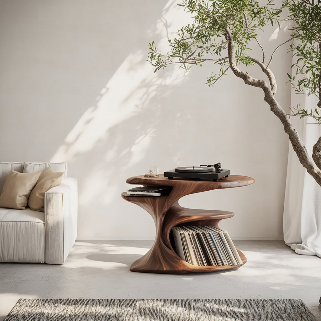 Farmhouse Turntable Station with Storage – Handcrafted Solid Wood Record Player Stand