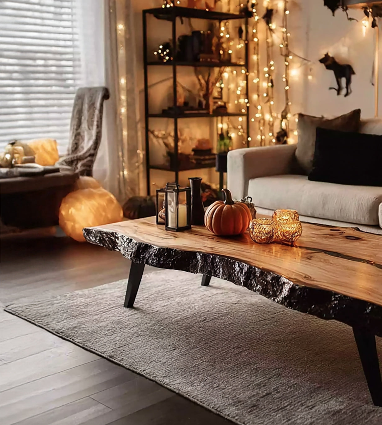 Rustic Handmade Wooden Coffee Table – Live Edge Solid Wood Farmhouse Trestle Table