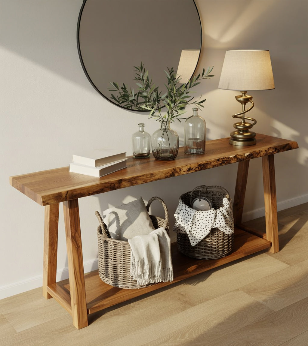 Rustic Reclaimed Wood Console Table – Live Edge Entryway Table