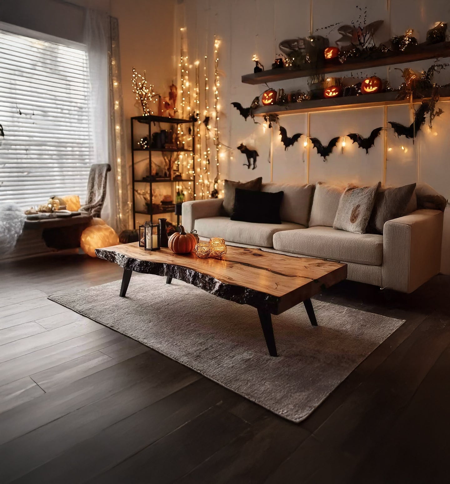 Rustic Handmade Wooden Coffee Table – Live Edge Solid Wood Farmhouse Trestle Table