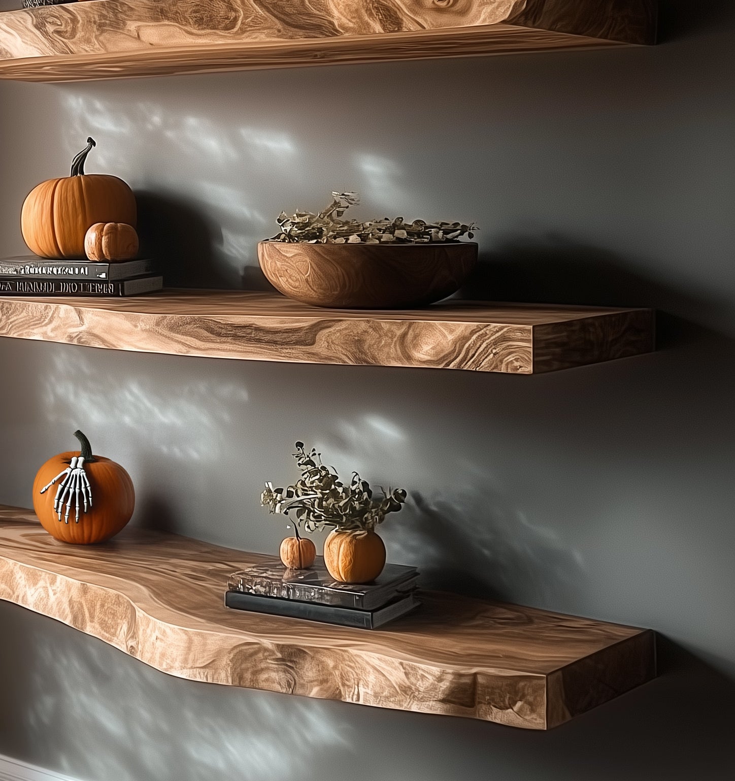 Live Edge Floating Shelves – Solid Wood Wall Shelf for Rustic Kitchen or Home Bar Decor