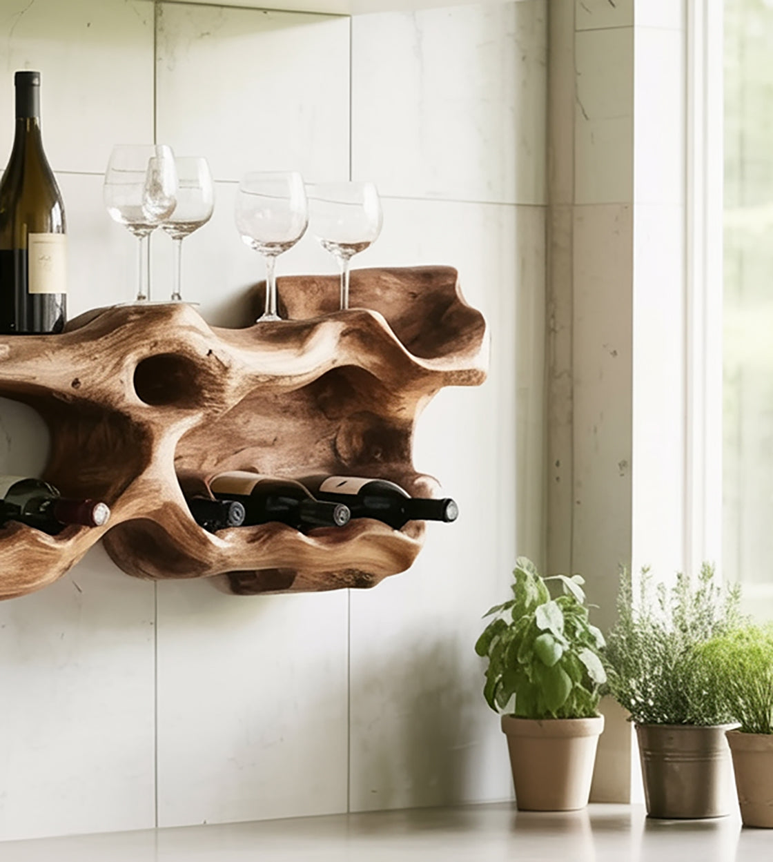 Handcrafted Wooden Wine Rack – Rustic Wall Shelf Christmas Decor