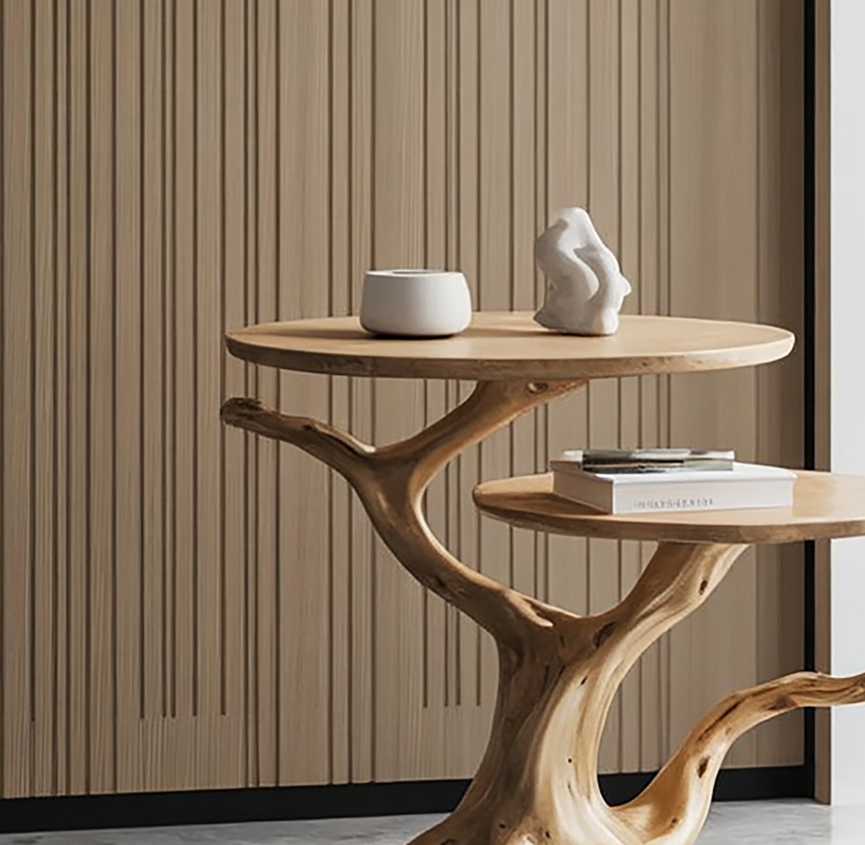 Rustic Solid Wood End Table – Nature-Inspired Tree Design