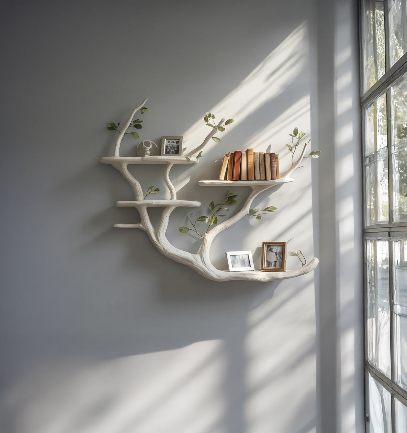 Handmade Tree Branch Bookshelf - Rustic Wood Floating Wall Shelf
