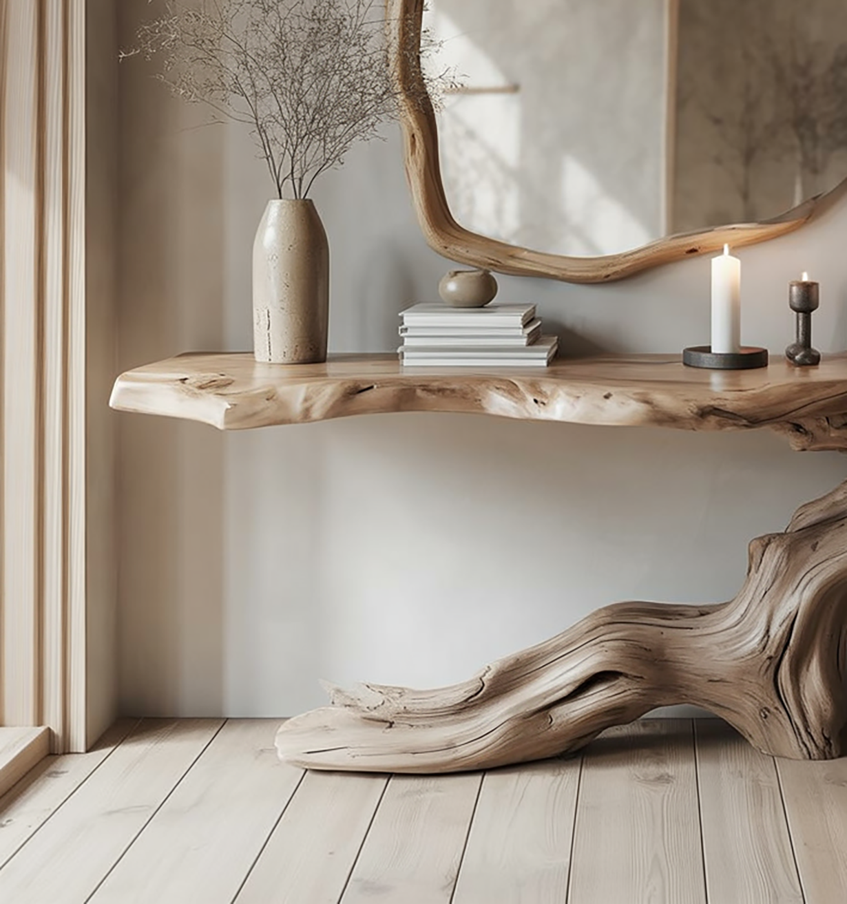 Natural Solid Wood Console Table – Handmade Rustic Entryway Table