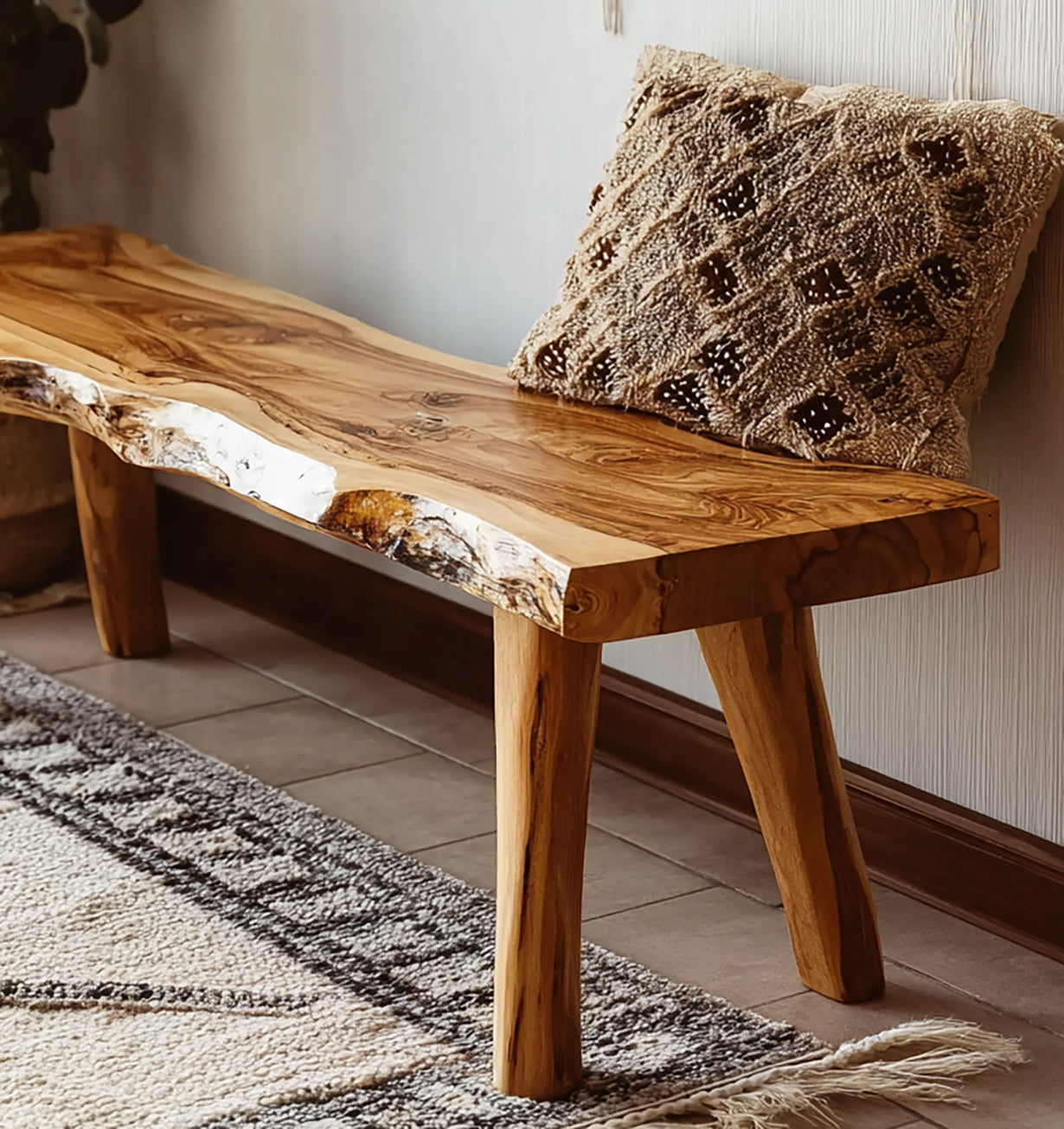 Live Edge Acacia Wood Bench: Rustic Modern Entryway Accent
