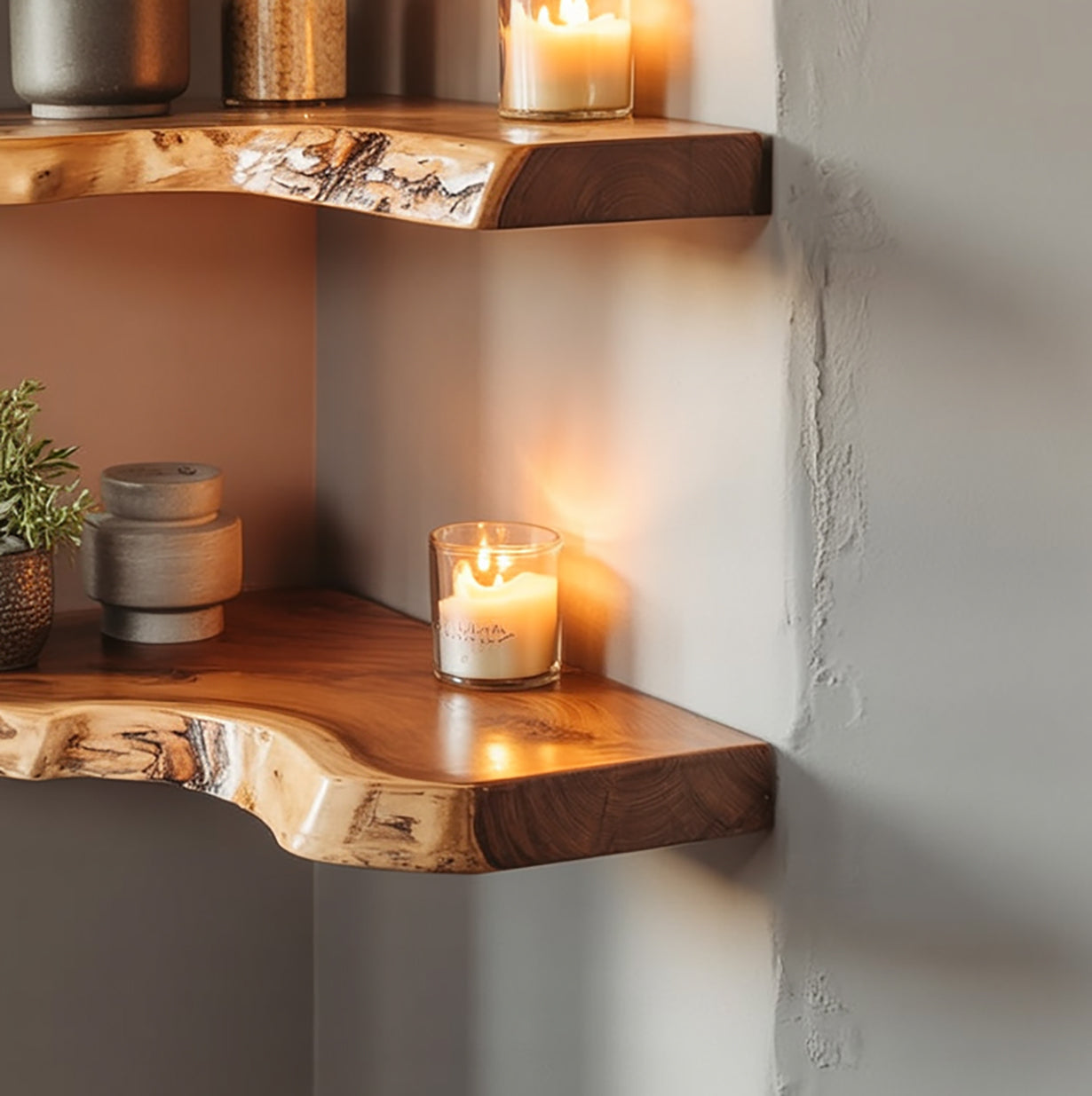 Live Edge Wood Corner Shelf - Handmade Floating Shelf