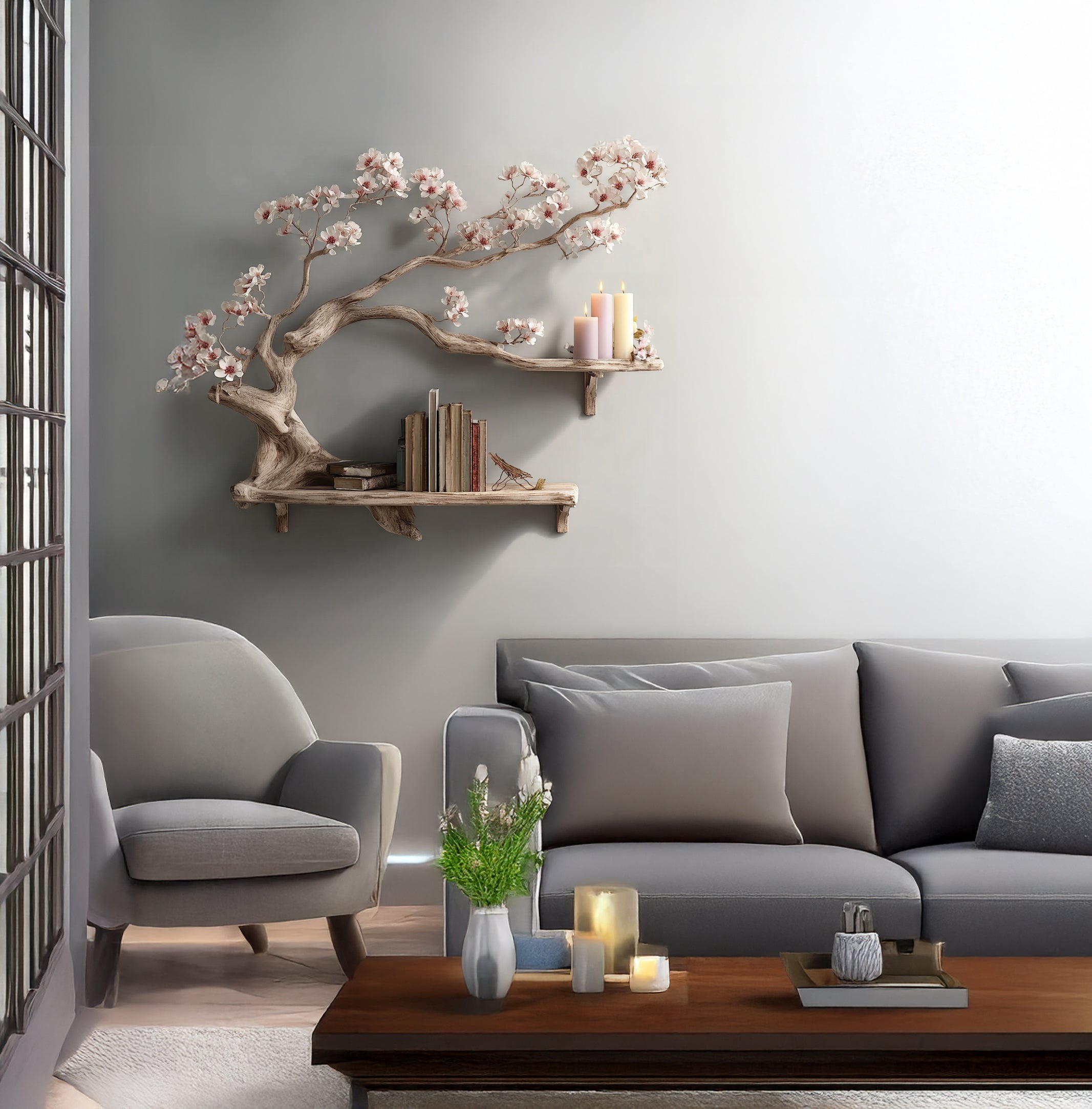 Handmade Driftwood Tree BookShelf – Wall Mounted Rustic Storage & Display Rack