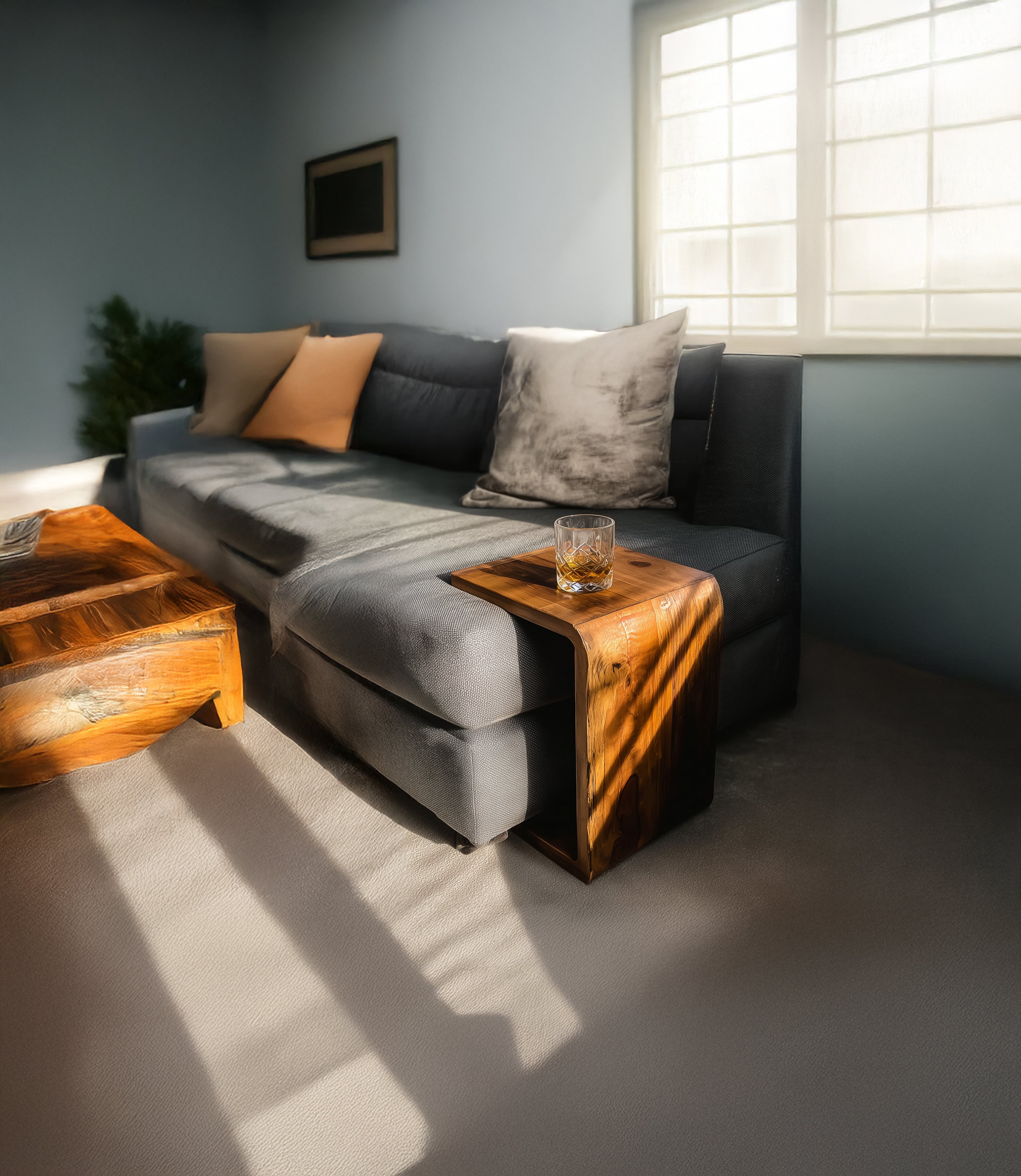 End Handmade Round End Table – Rustic Solid Wood Side Table, Farmhouse Living Room Accent