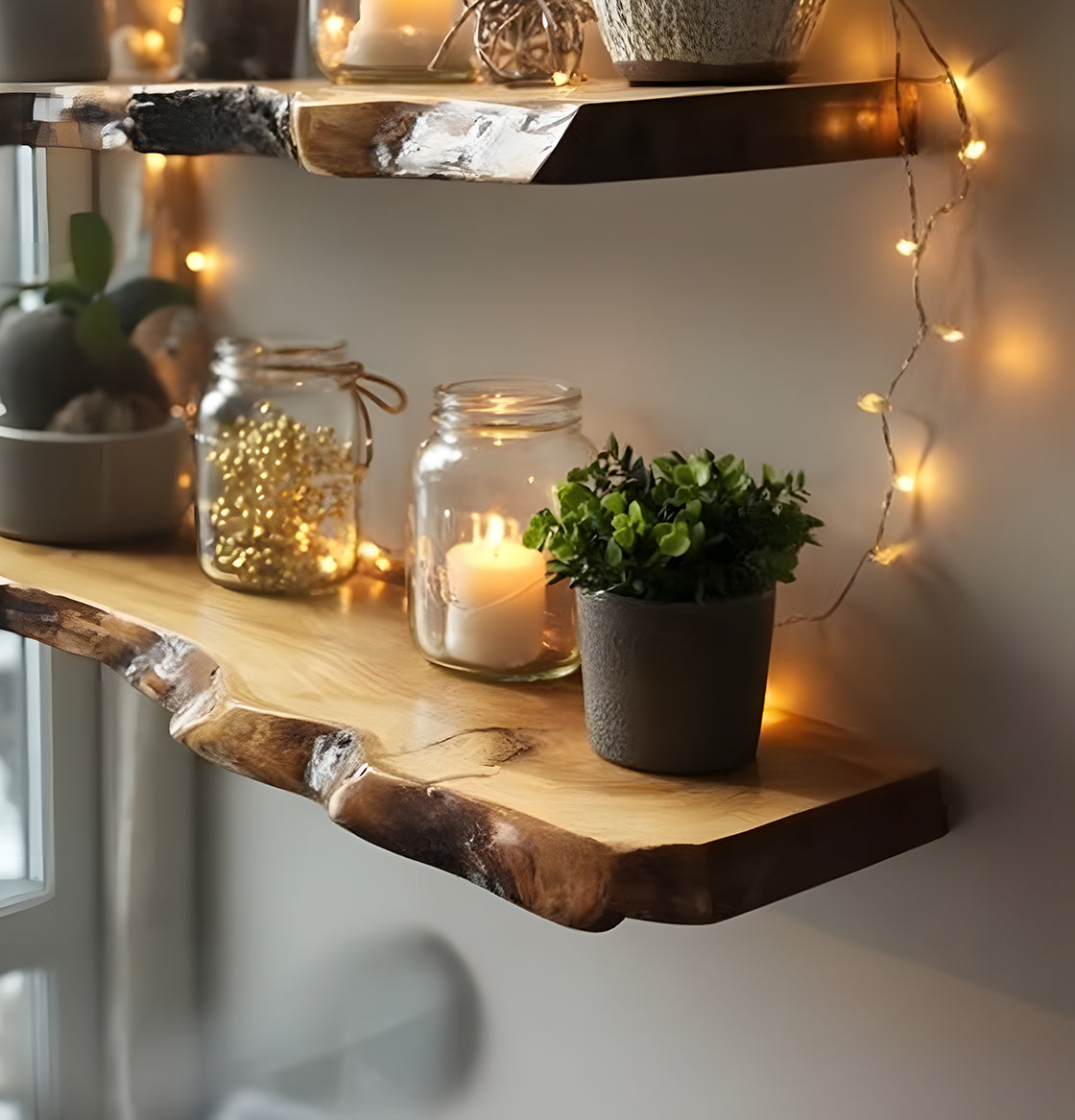 Live Edge Walnut Floating Shelves – Farmhouse Wooden Shelf Christmas Décor