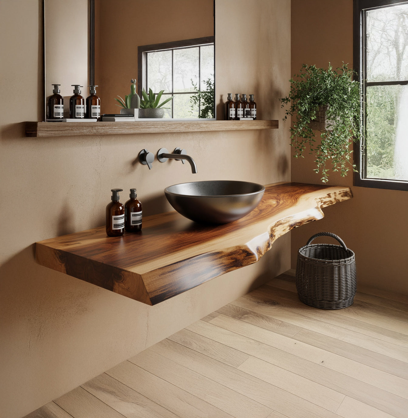 Solid Wood Vanity Shelf – Unique Housewarming Gift – Rustic Bathroom Wall Art