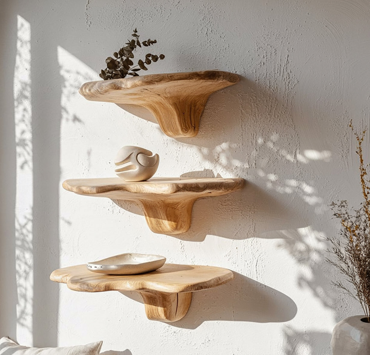 Mushroom Floating Shelves – Solid Wood Wall Decor for Living Room & Nursery