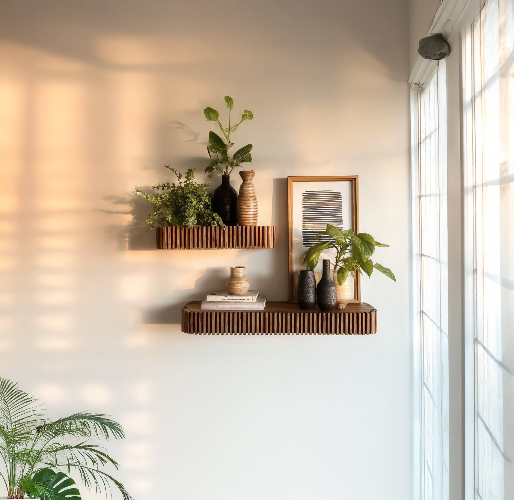 Natural Wood Floating Live Edge Shelf – Rustic Wall Mounted for Kitchen & Bathroom