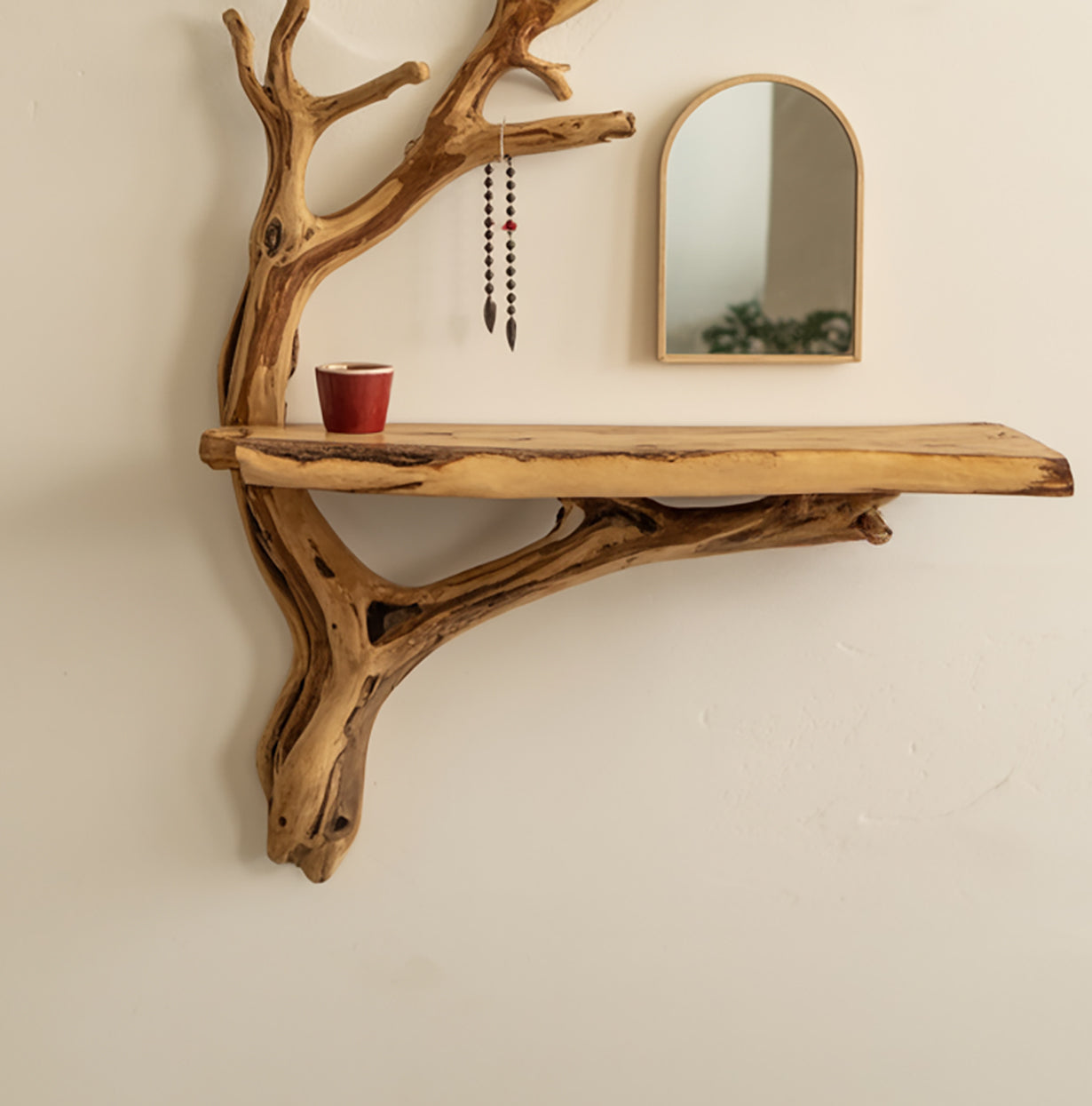 Driftwood Tree Jewelry Shelf – Handmade Floating Wood Organizer