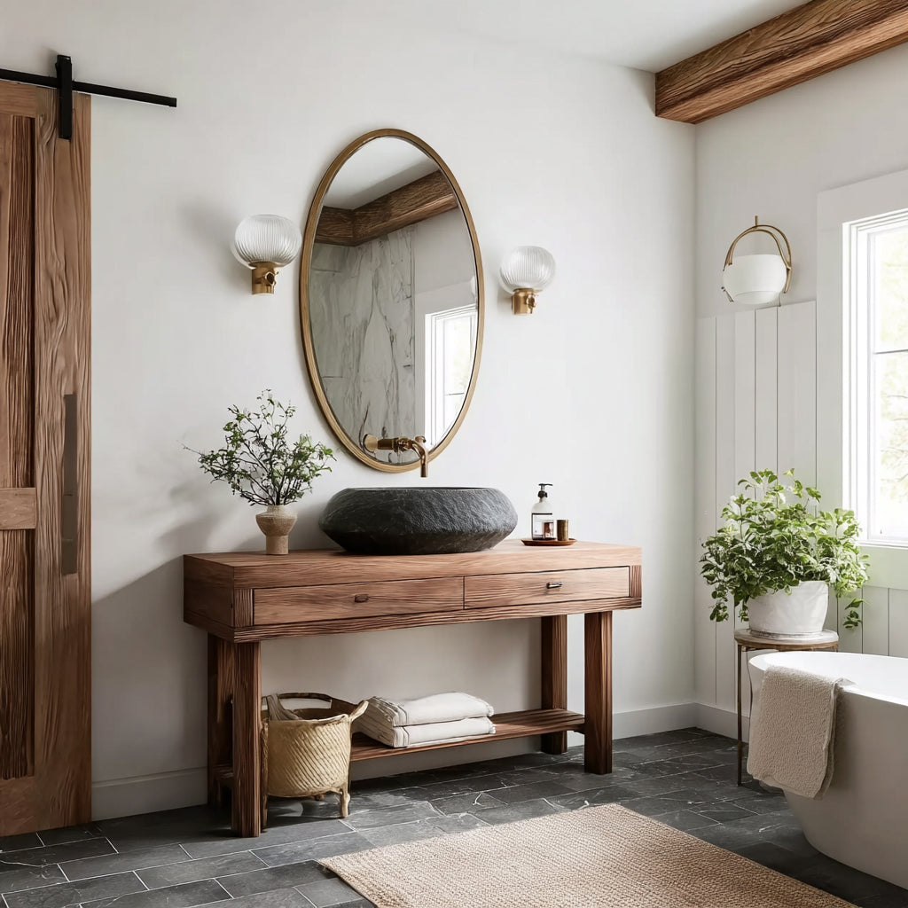 Solid Wood Floating Bathroom Vanity – Rustic Live Edge Handcrafted Sink Cabinet