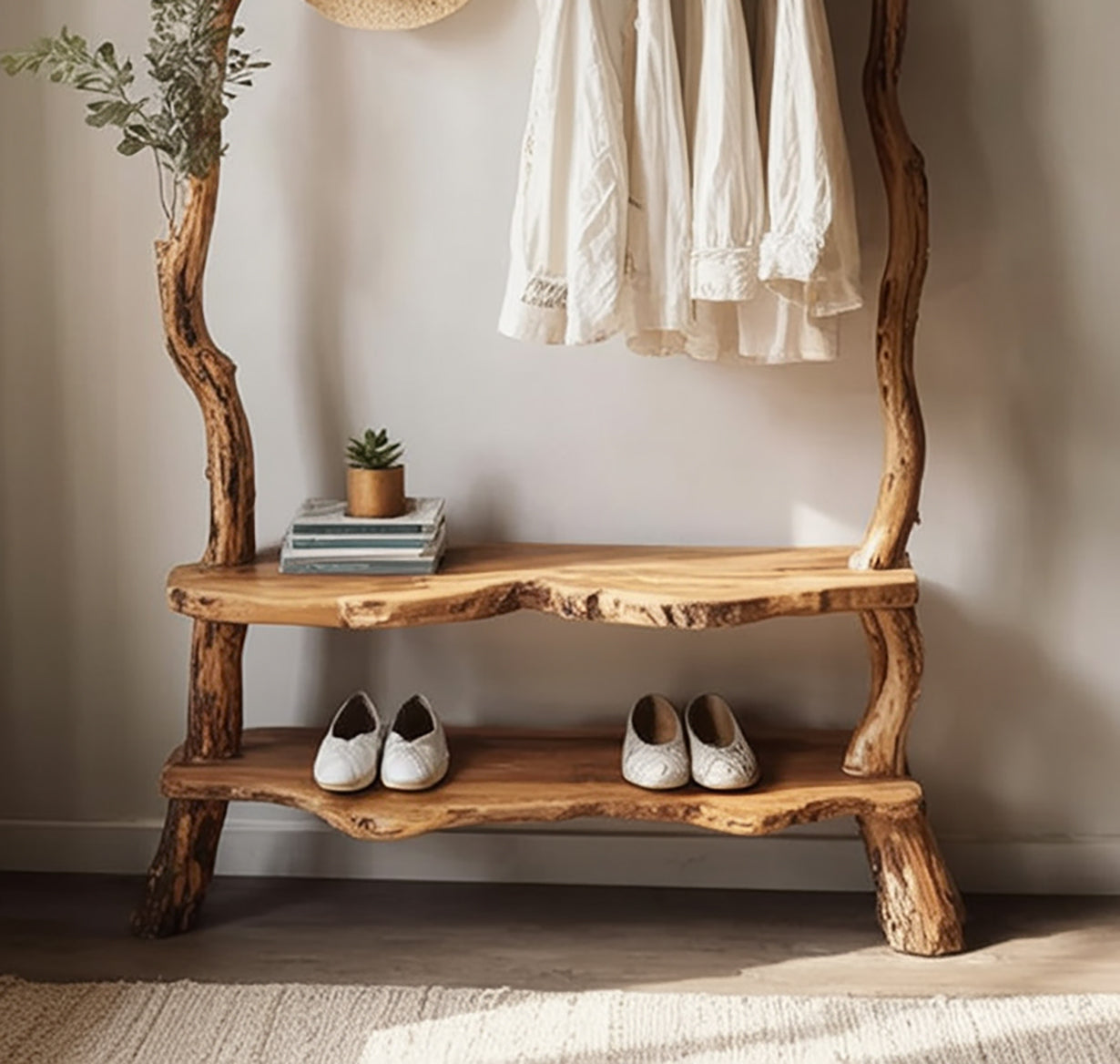 Tree Branch Coat Hooks – Driftwood Solid Wood Wall Rack Shelf