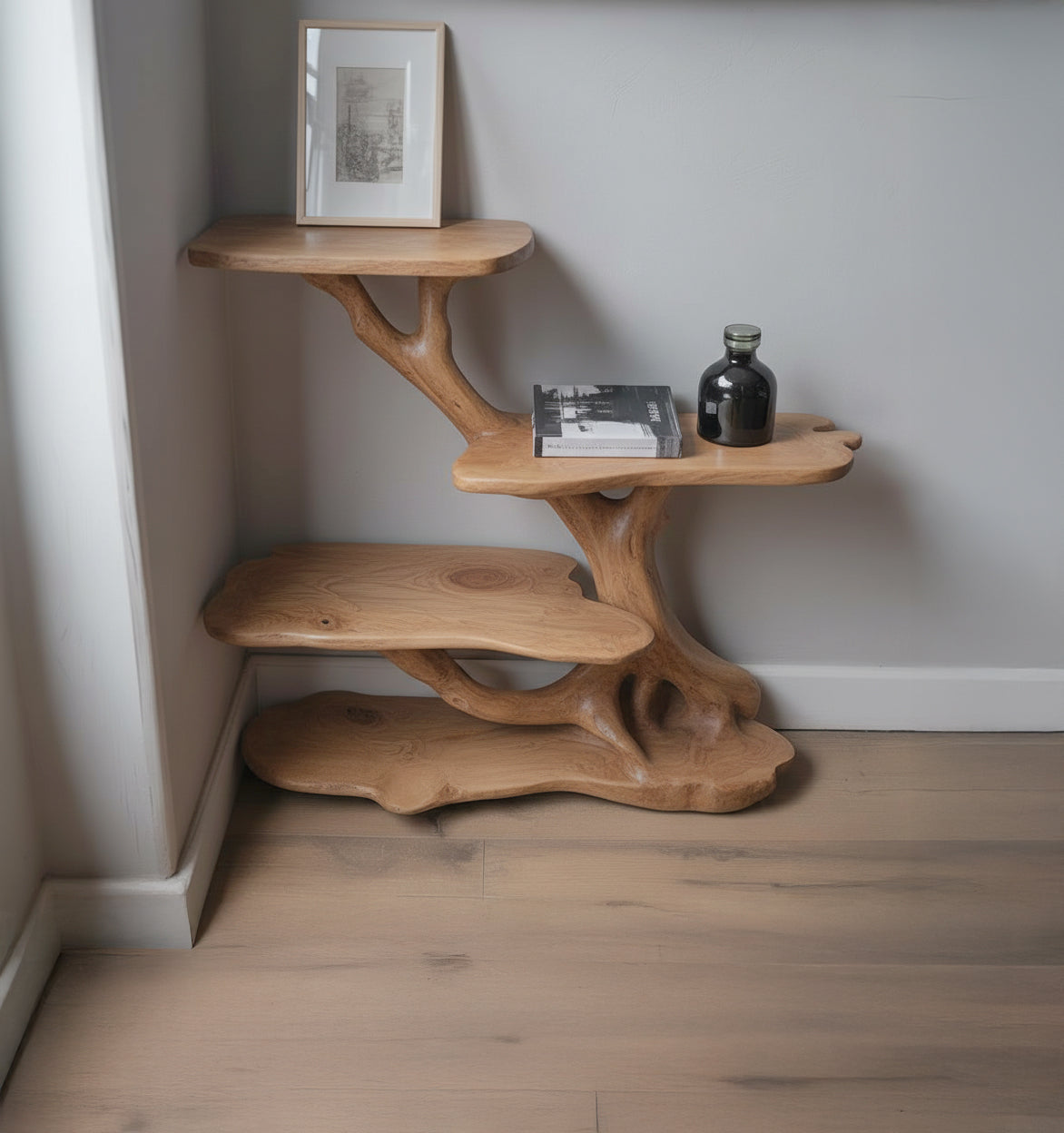 Driftwood Nightstand – Tree Branch Bedside Bookshelf Stand Rustic Home