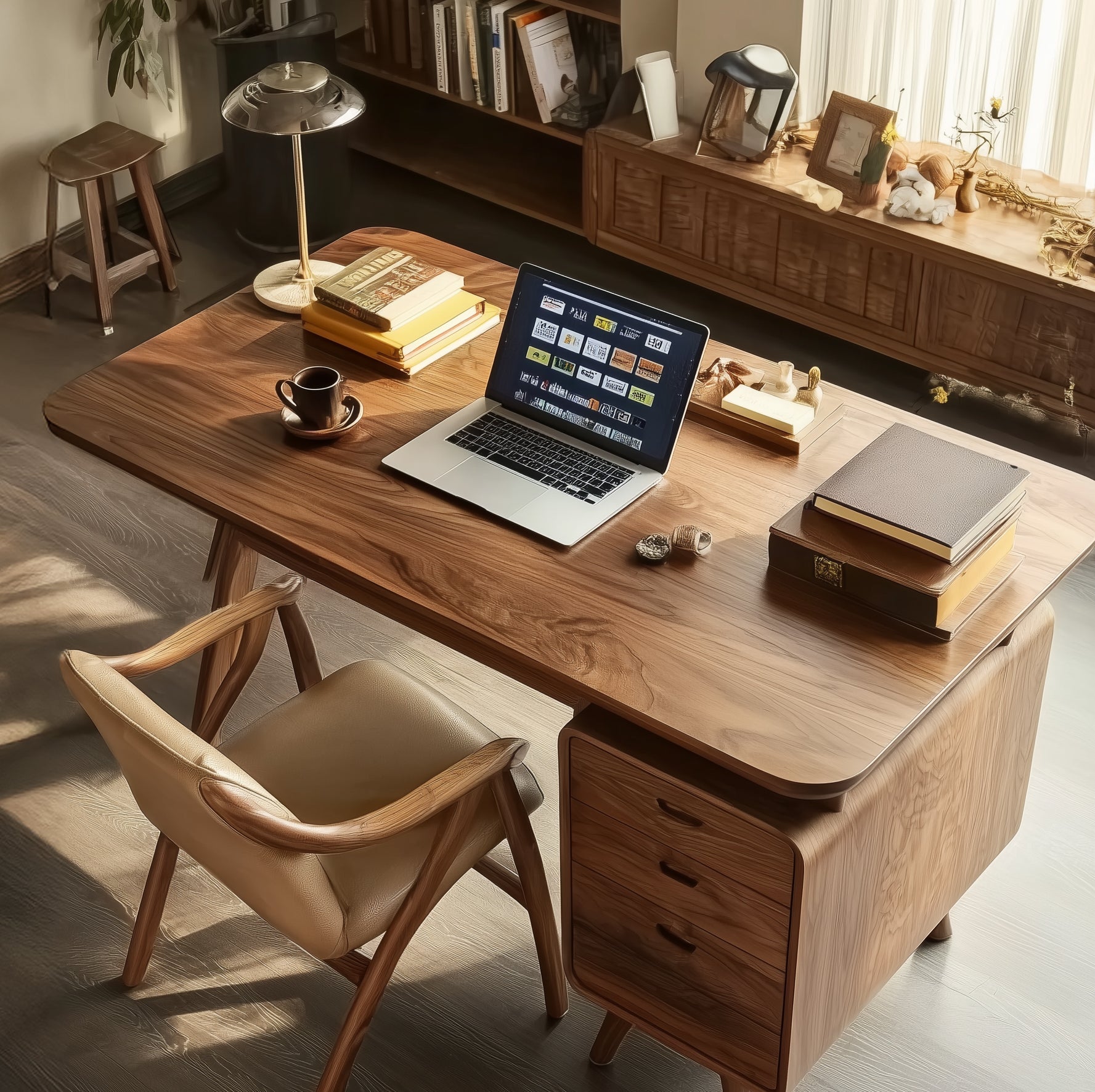 Modern Minimalist Computer Desk with Gap Design – Solid Wood Writing & Study Desk, Dressing Table