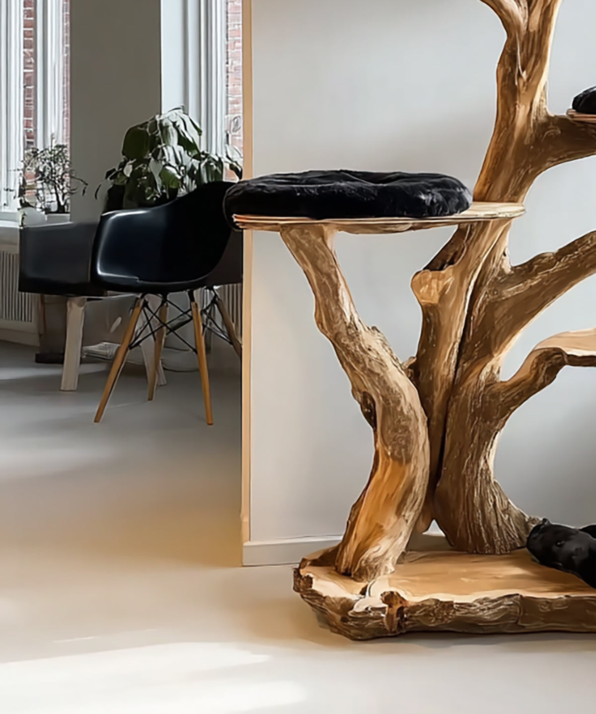 Handmade Wooden Cat Tree Tower – Rustic Solid Wood Cat Stand