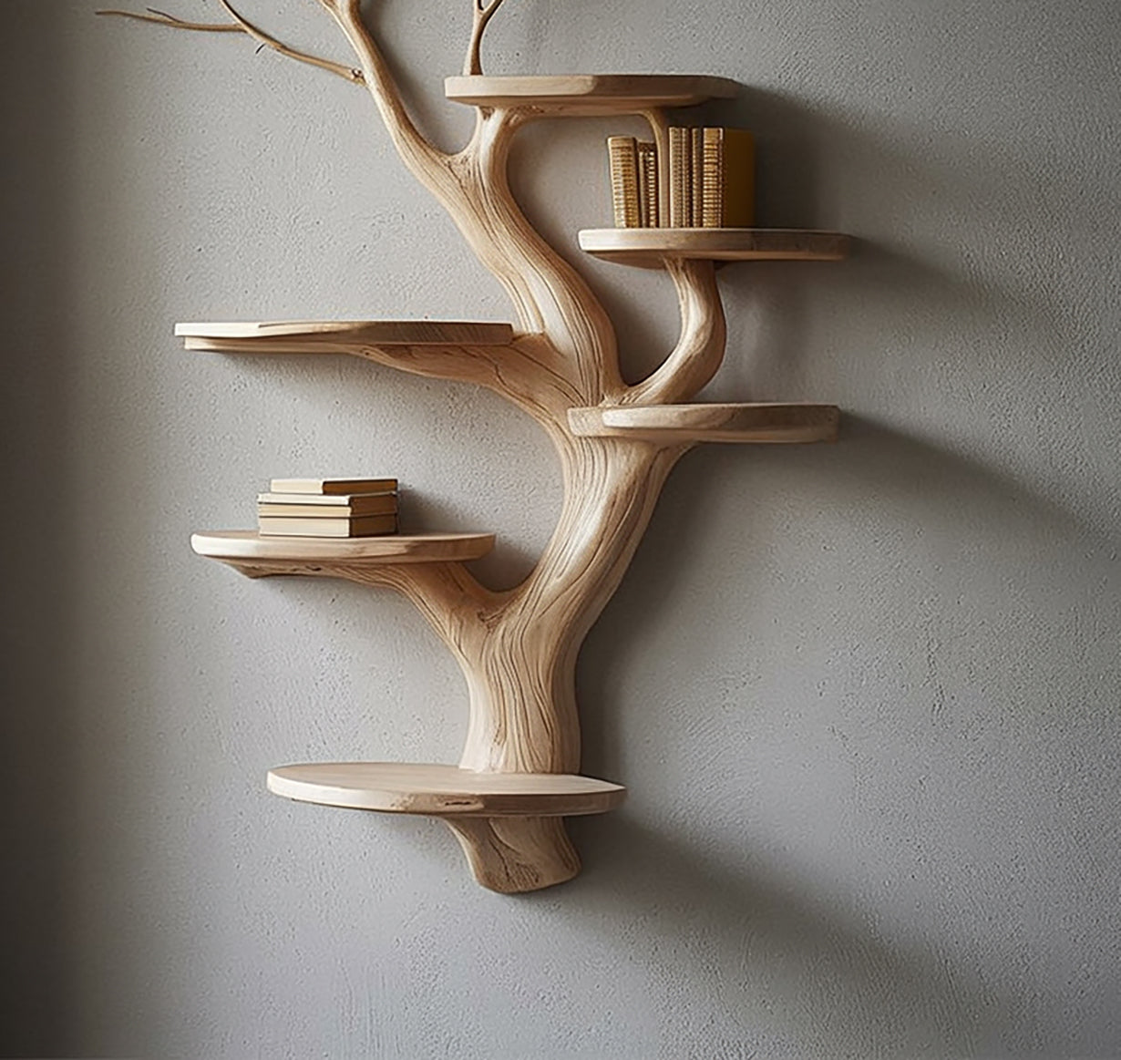 Tree Branch Floating Bookshelf – Solid Wood Driftwood Wall Decor