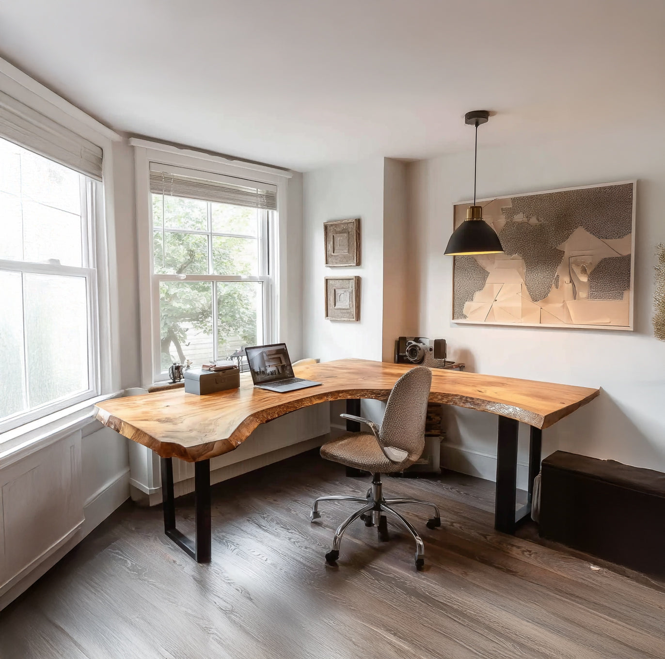 Live Edge L-Shaped Desk – Handmade Solid Wood Corner Desk for Home Office