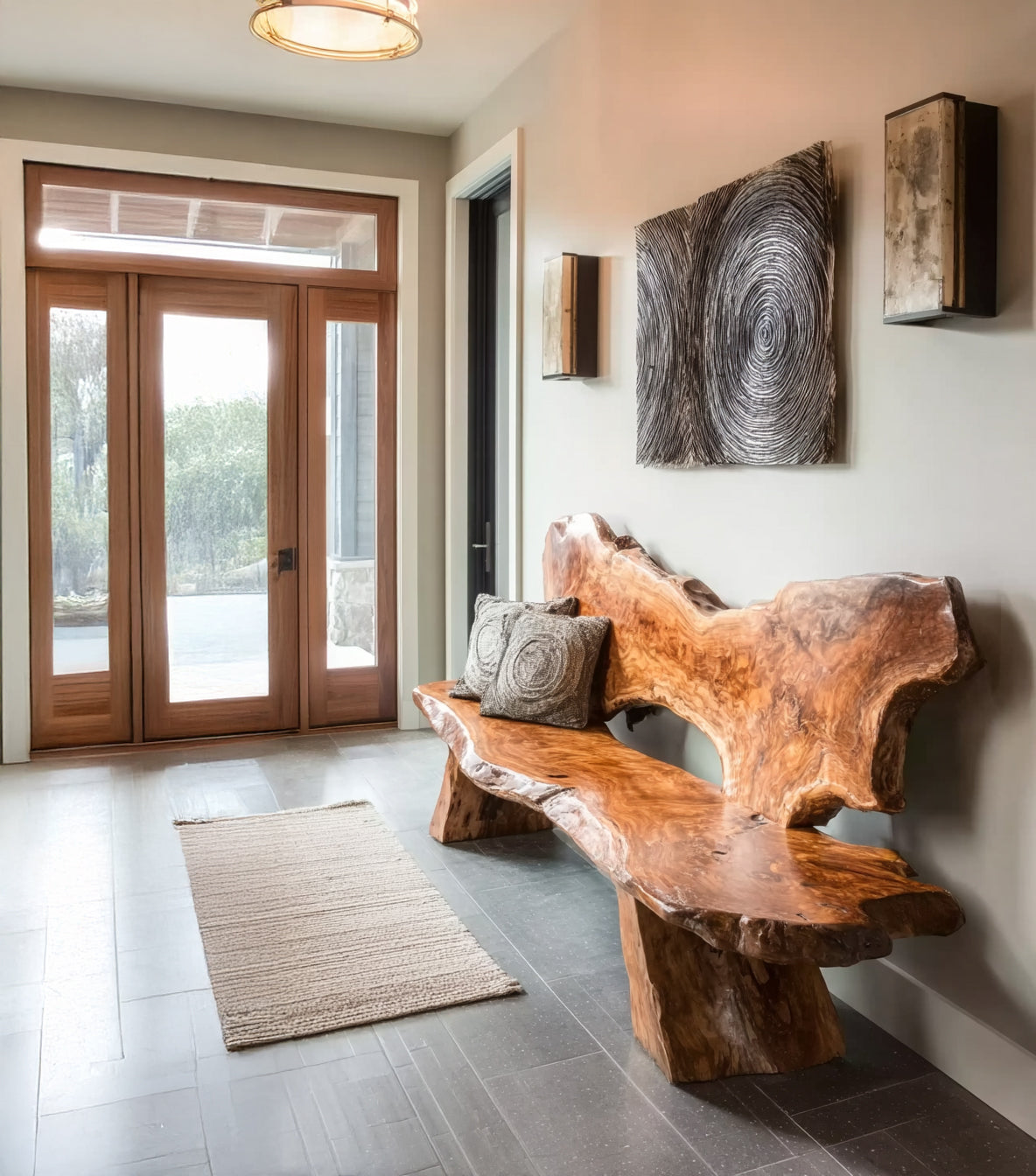 Handmade Live Edge Wooden Bench – Solid Natural Slab Seating with Backrest