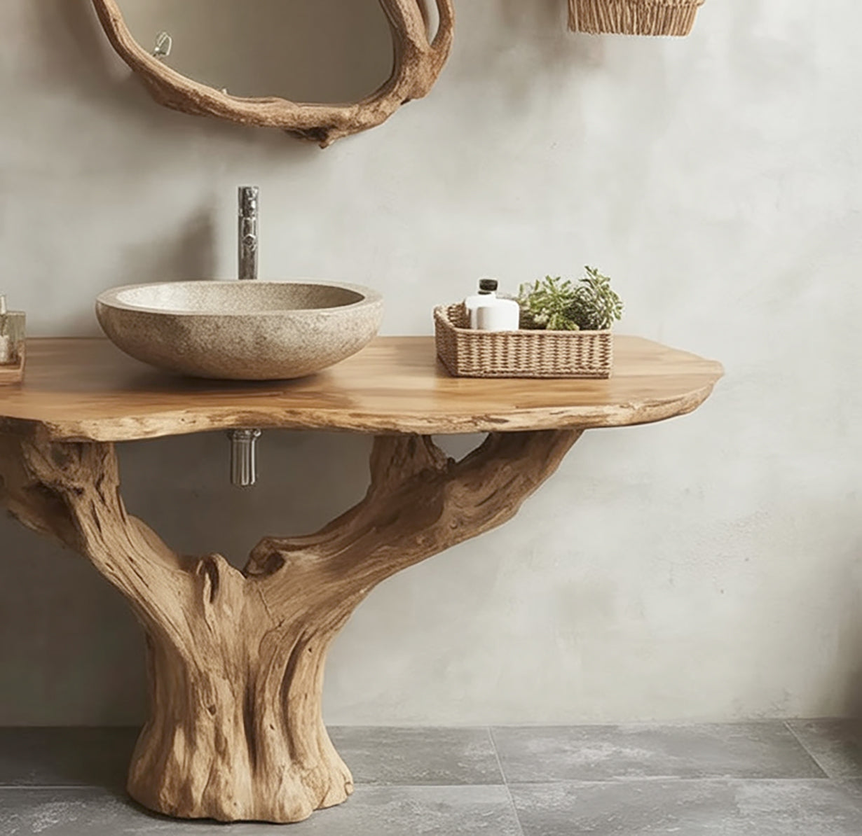 Handcrafted Solid Wood Bathroom Vanity – Live Edge Sculptural Sink Table