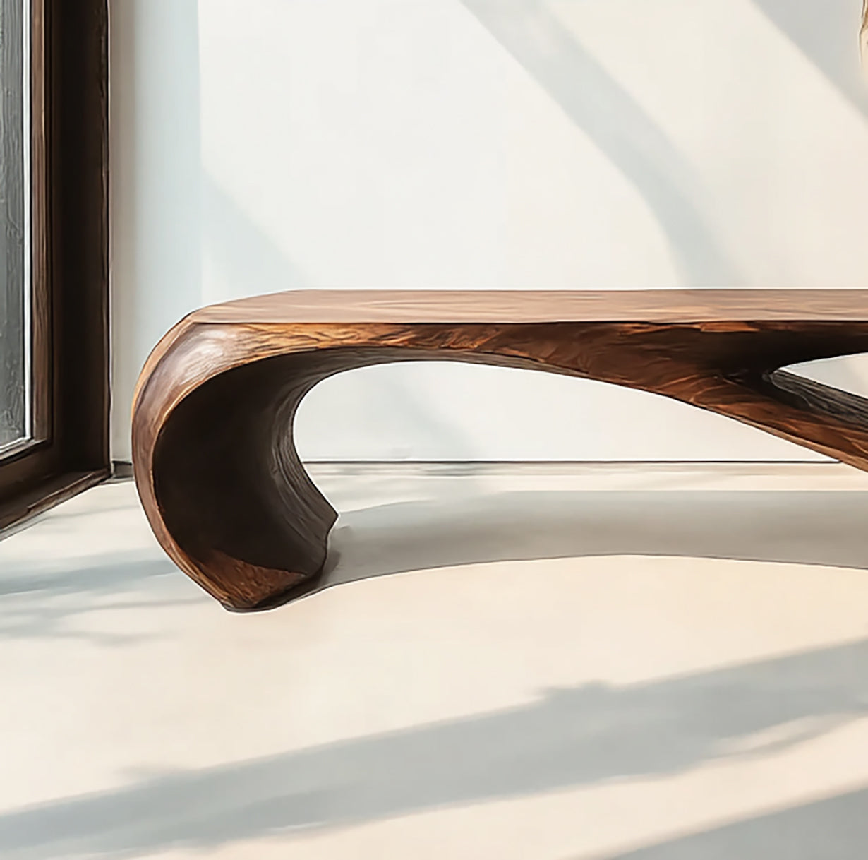 Handcrafted Sculptural Wood Bench – Modern Organic Curved Entryway Bench