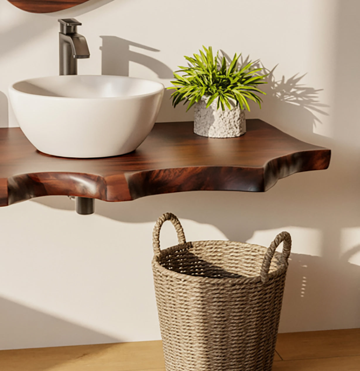 Handcrafted Floating Vanity – Wall Mounted Live Edge Bathroom Countertop