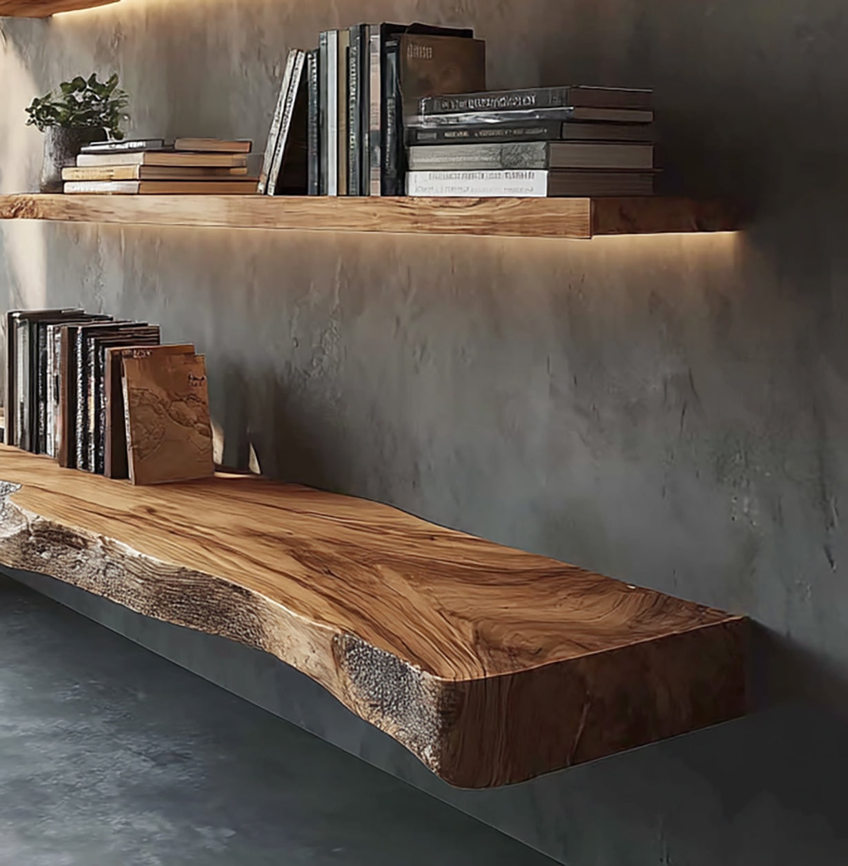 Live Edge Solid Wood Floating Shelves – Rustic Wall Decor for Home Use