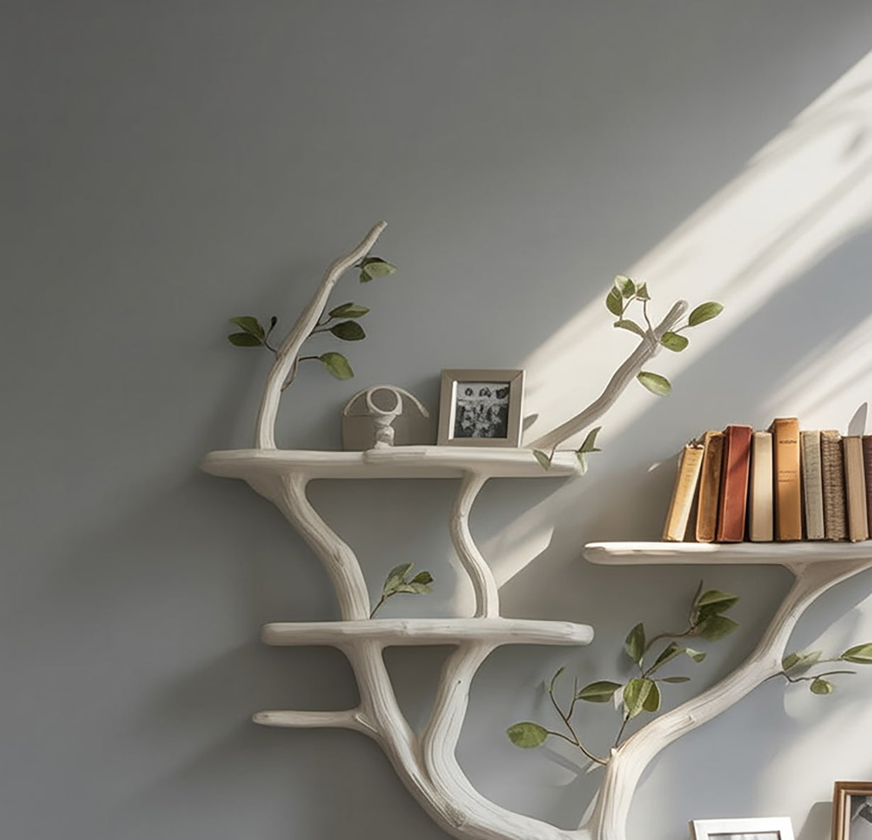 Handmade Tree Branch Bookshelf - Rustic Wood Floating Wall Shelf