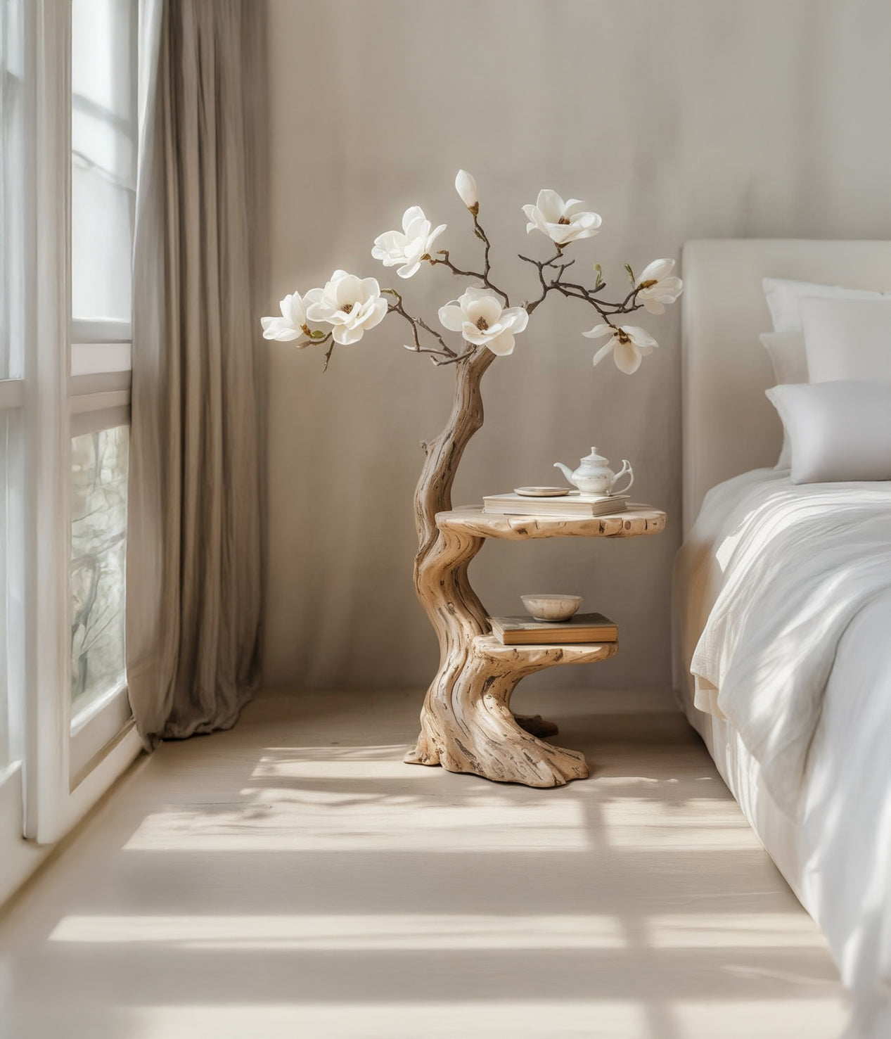 Farmhouse Round End Table – Live Edge Coffee Table, Rustic Solid Wood Handmade Side Table