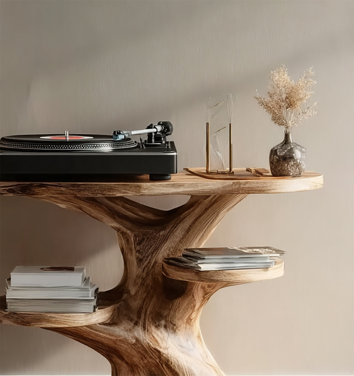 Handcrafted Solid Wood Record Player Stand – Farmhouse Turntable Station with Storage