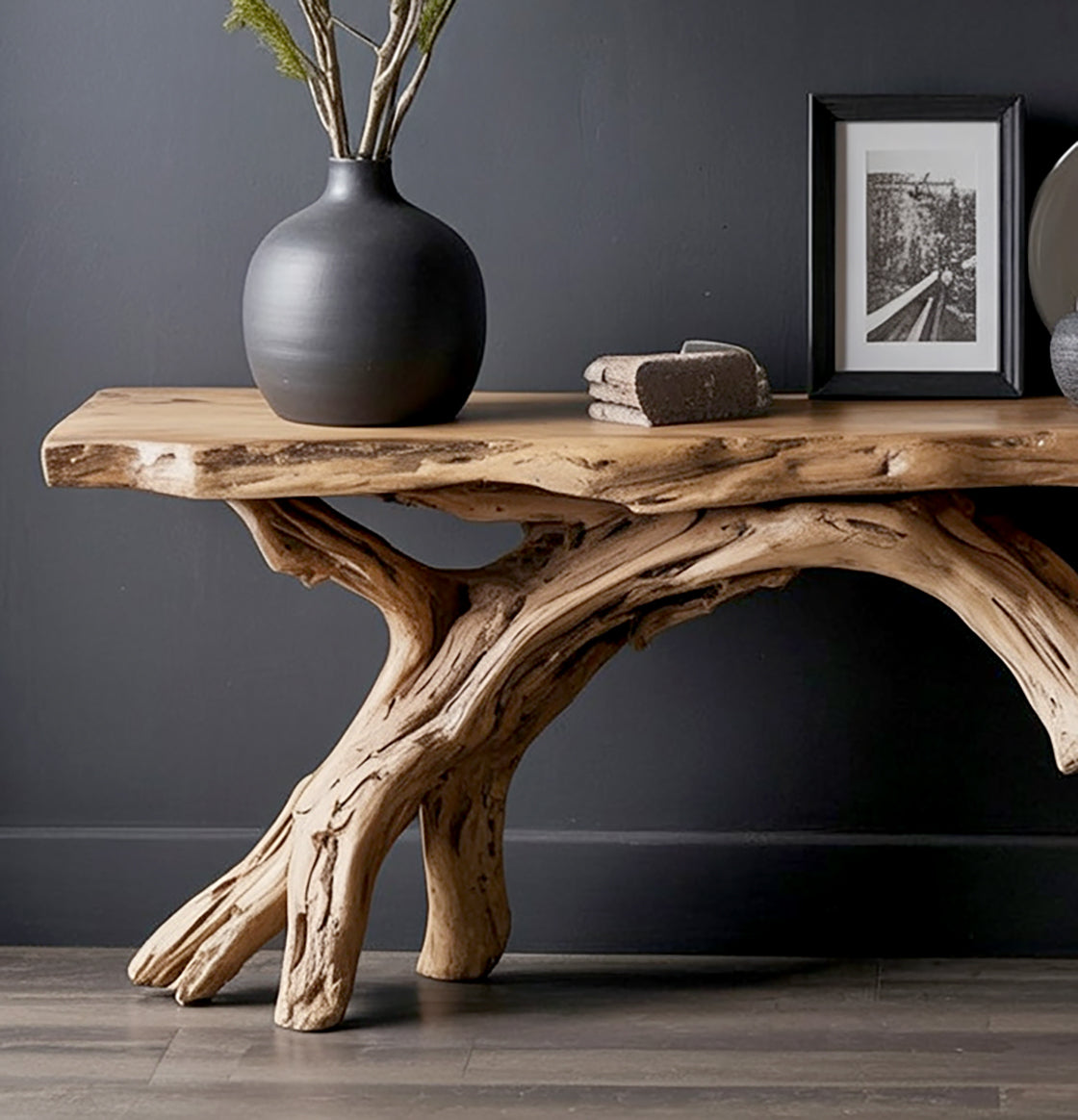 Narrow Live Edge Console Table – Rustic Floating Entryway Shelf