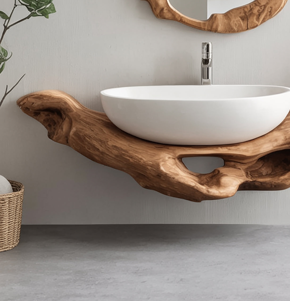 Organic Live Edge Wooden Bathroom Vanity Shelf – Handcrafted Solid Wood