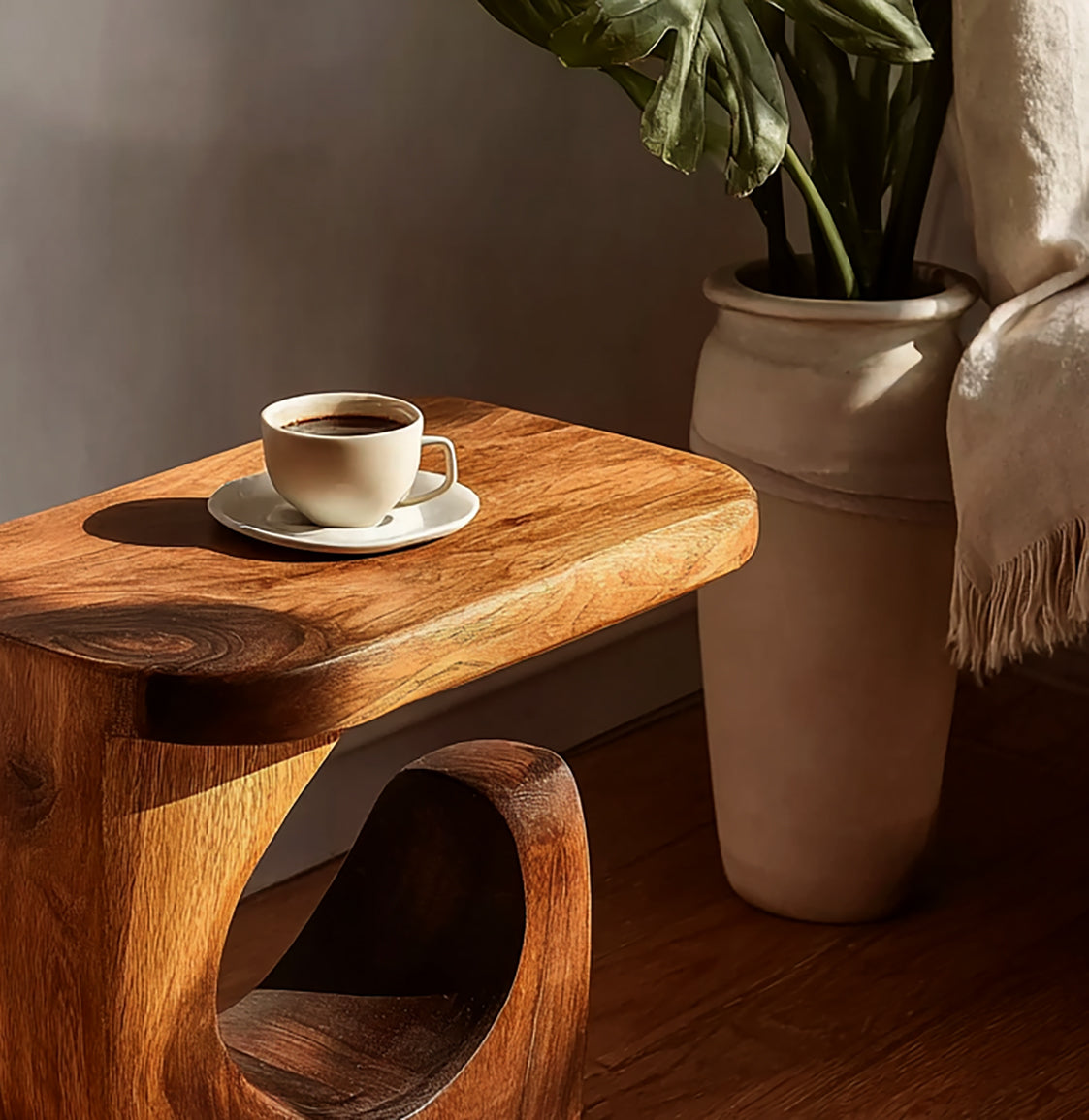 Handmade Round End Table – Rustic Solid Wood Side Table, Farmhouse Living Room Accent