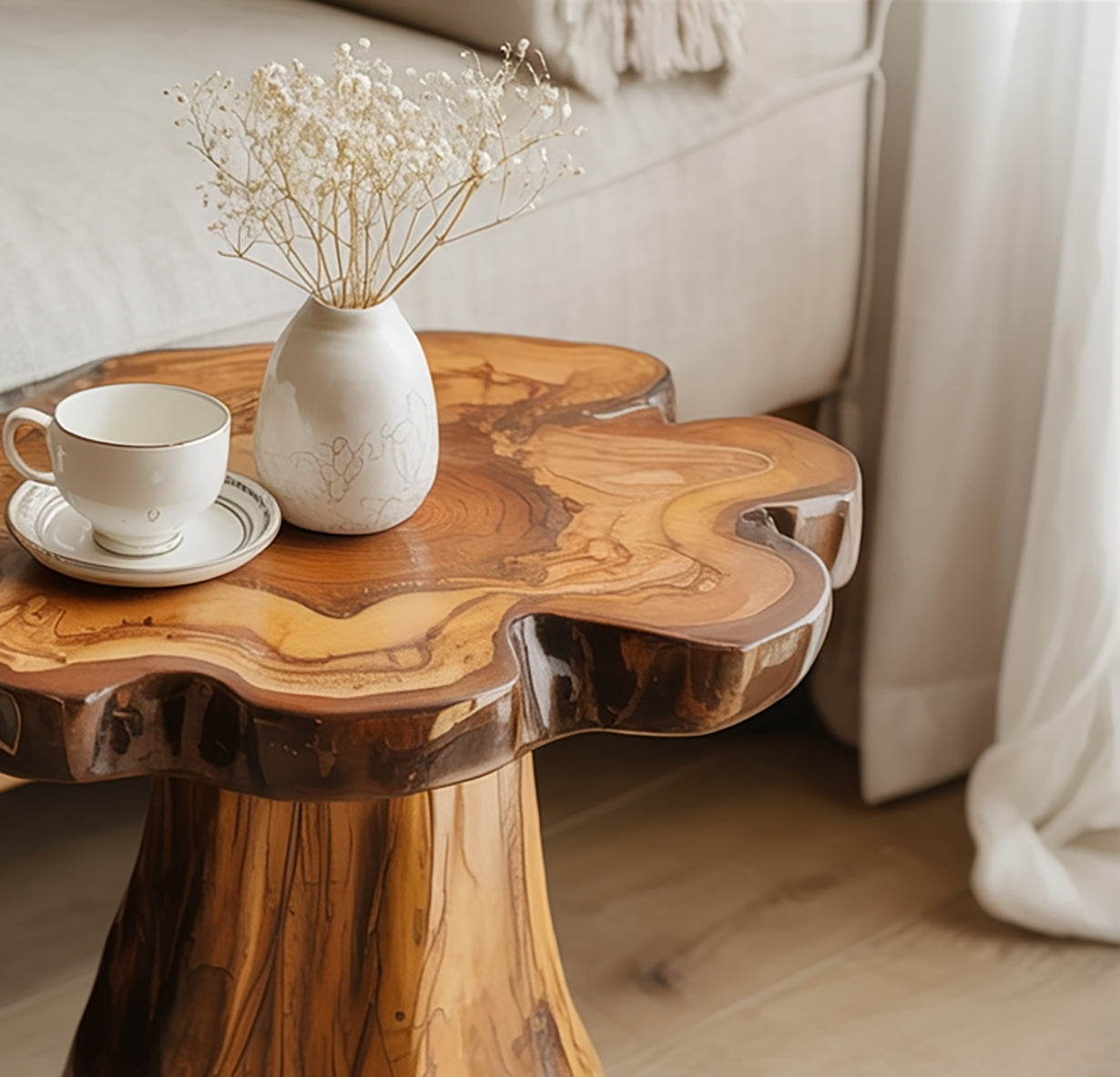 Handcrafted Live Edge End Table with Natural Grain for Artisanal Home Decor