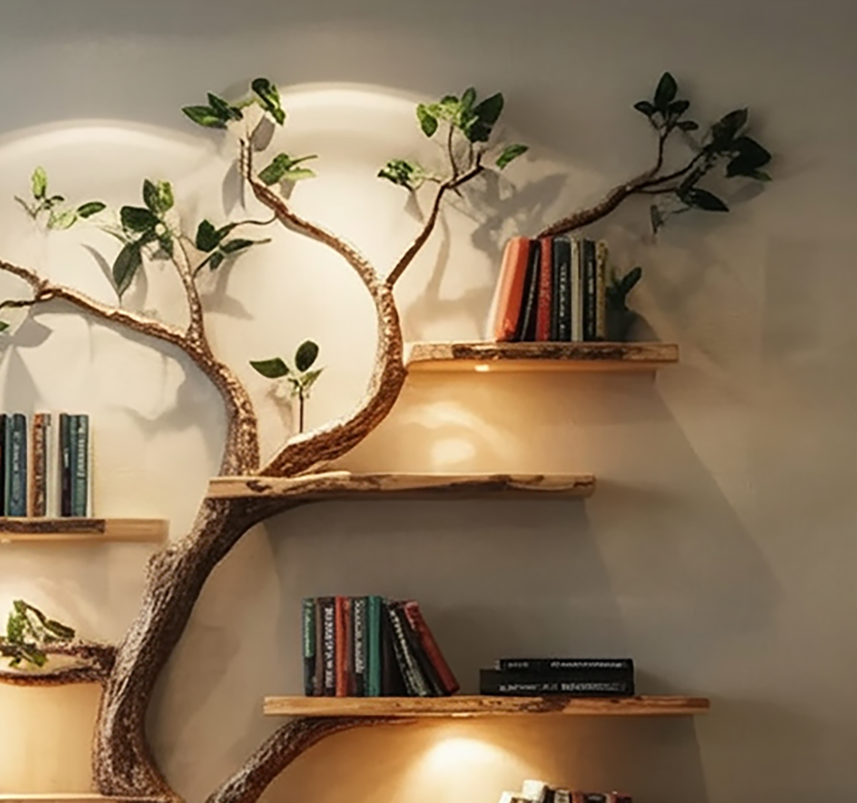 Handmade Wooden Tree Bookshelf – Natural Wood Wall Bookcase