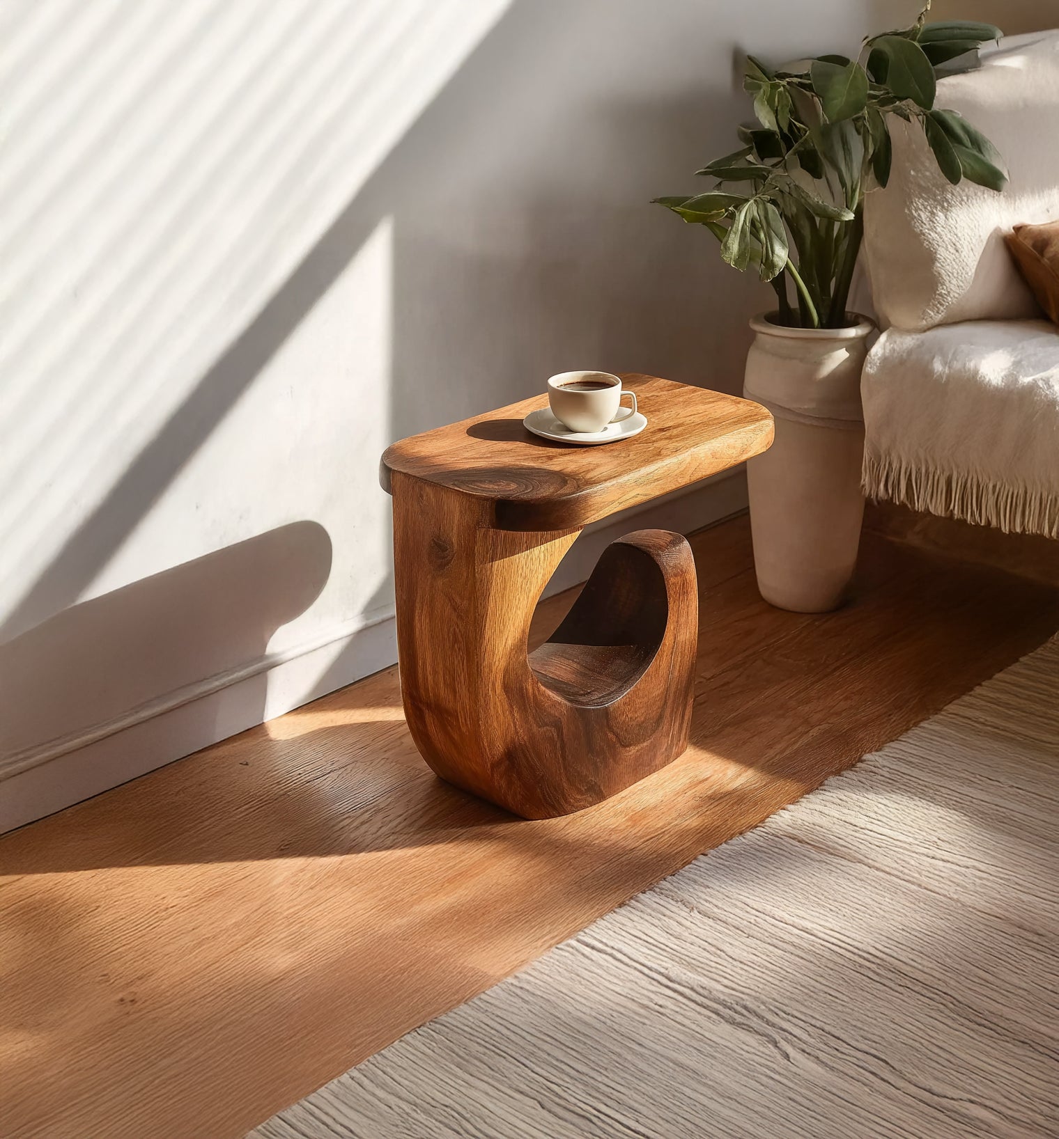 Handmade Round End Table – Rustic Solid Wood Side Table, Farmhouse Living Room Accent