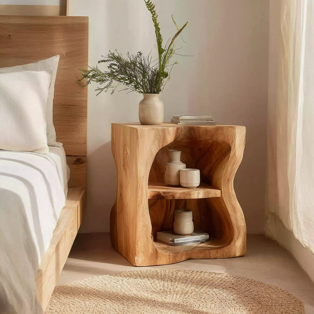 Rustic Organic Nightstand – Sculptural Solid Wood Side Table for Bedroom