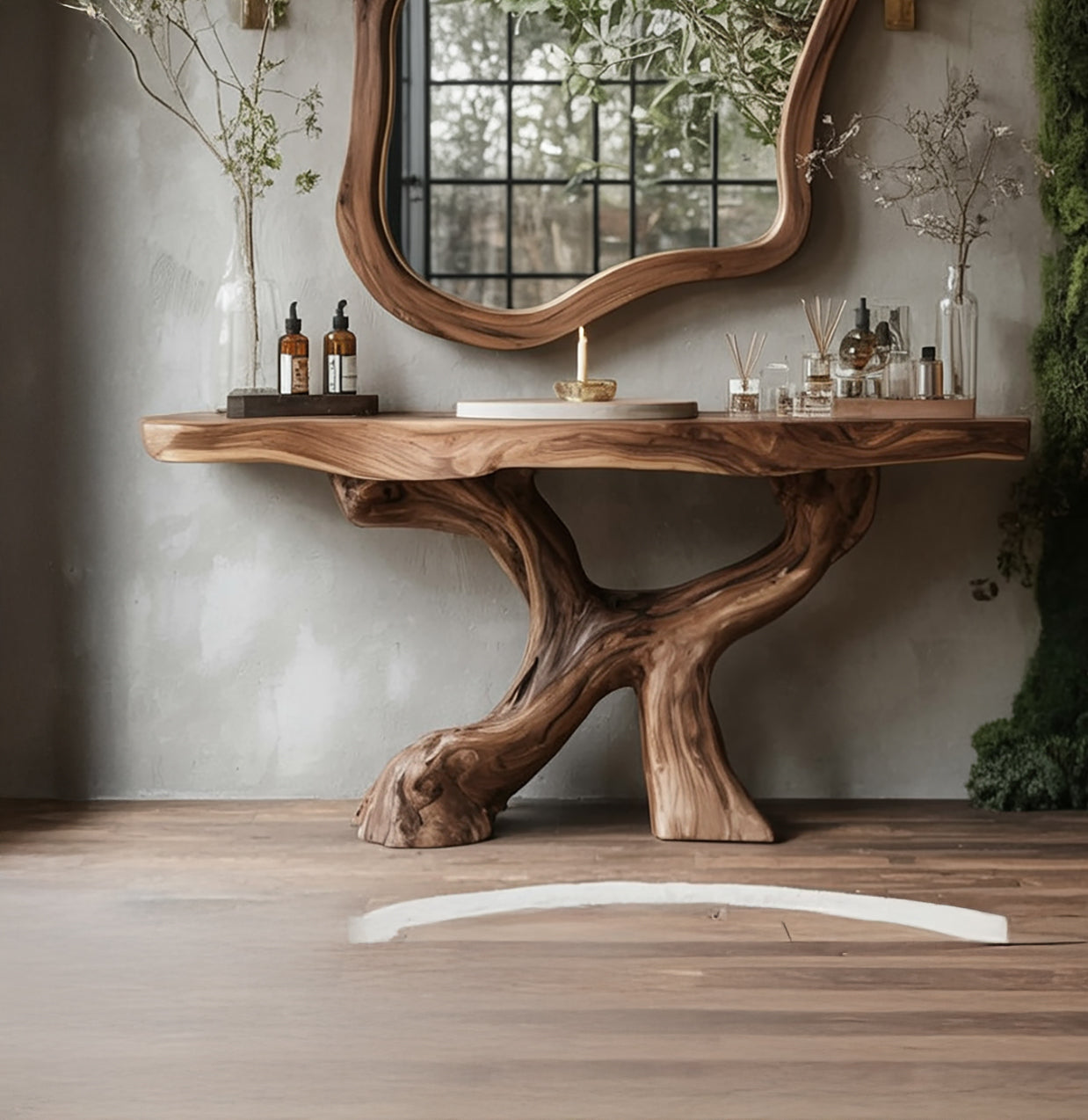 Live-Edge Teak Bathroom Vanity with Organic Root Base